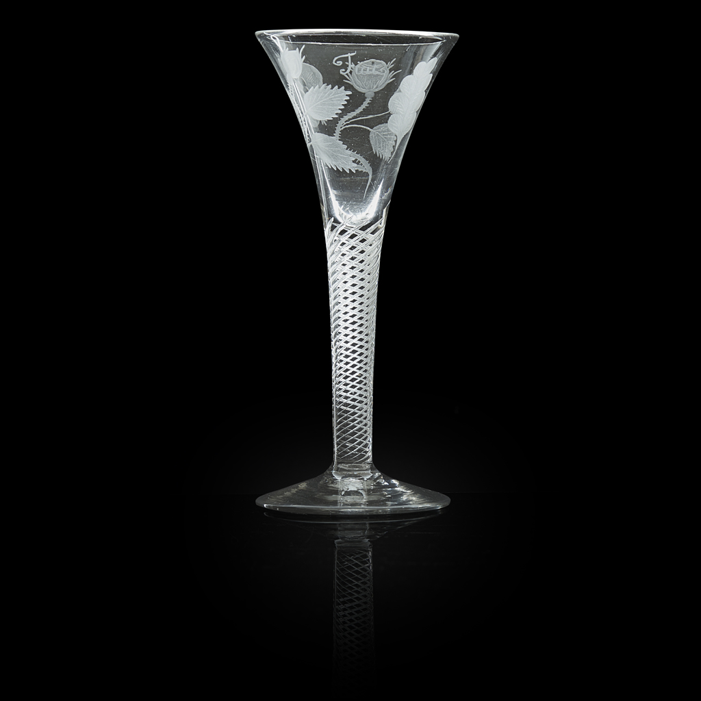 FINE JACOBITE ENGRAVED WINE GLASS