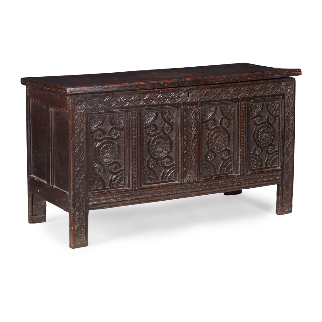 CHARLES II CARVED OAK COFFER