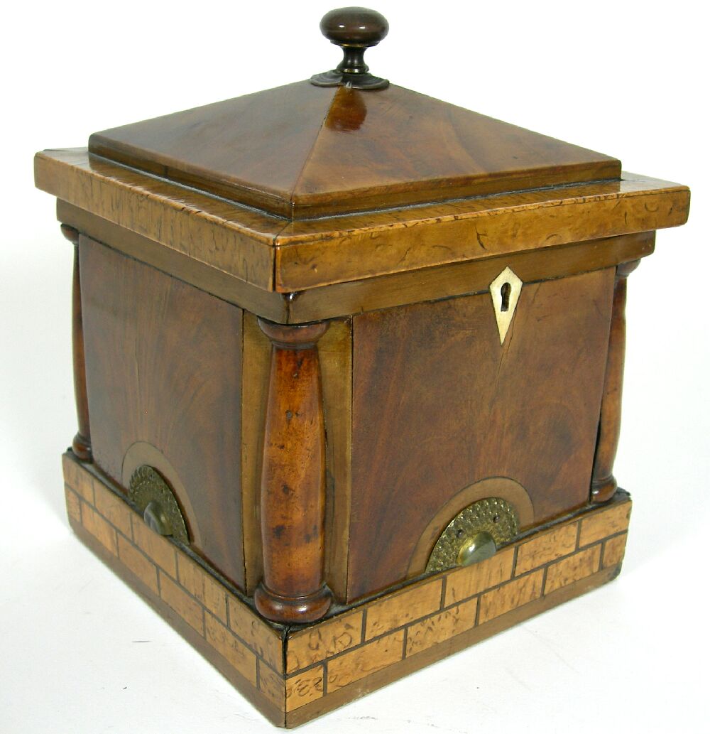 A Regency mahogany and burr maple tea caddy