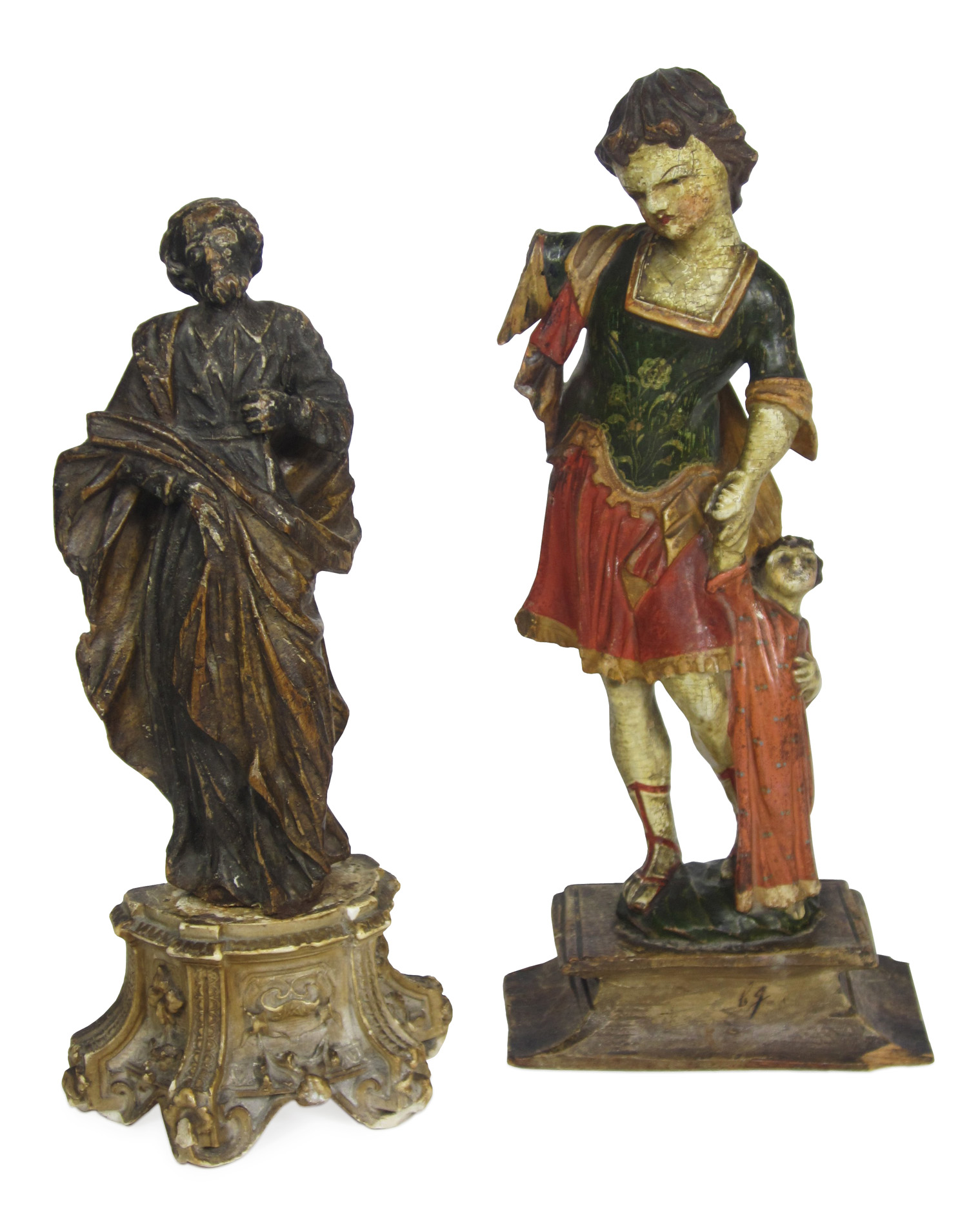 TWO CARVED WOODEN SANTO STYLE FIGURES