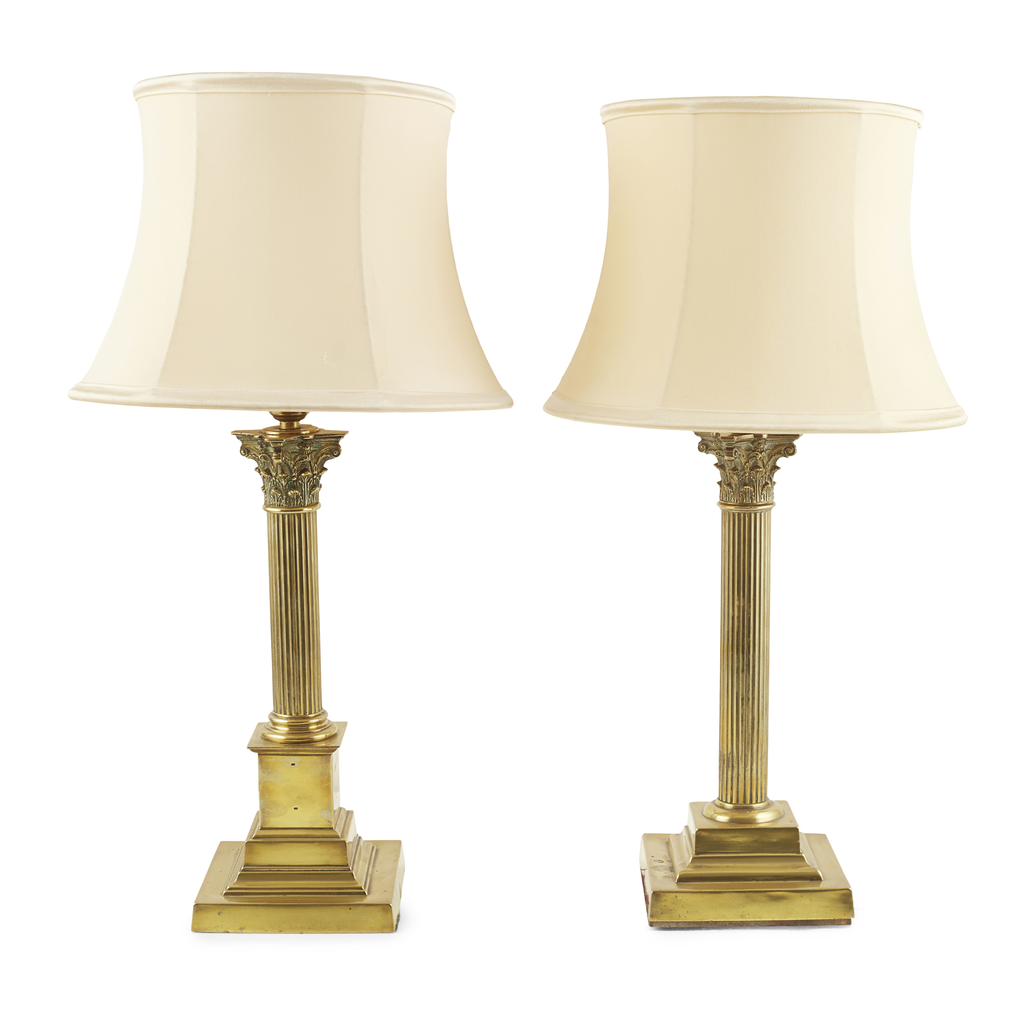 TWO BRASS CORINTHIAN COLUMN LAMPS