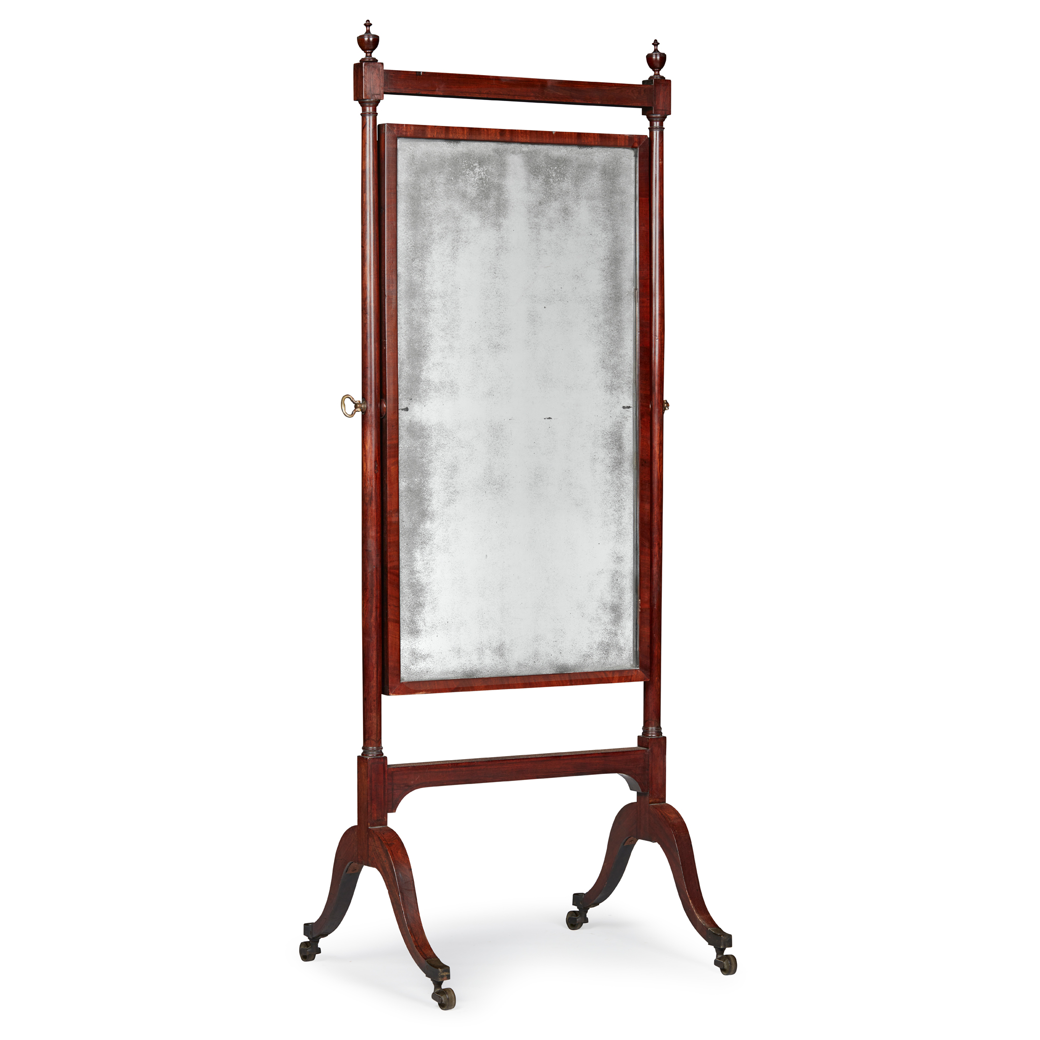 LATE GEORGE III MAHOGANY CHEVAL MIRROR