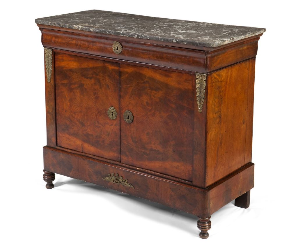 FRENCH EMPIRE MAHOGANY MARBLE TOP COMMODE