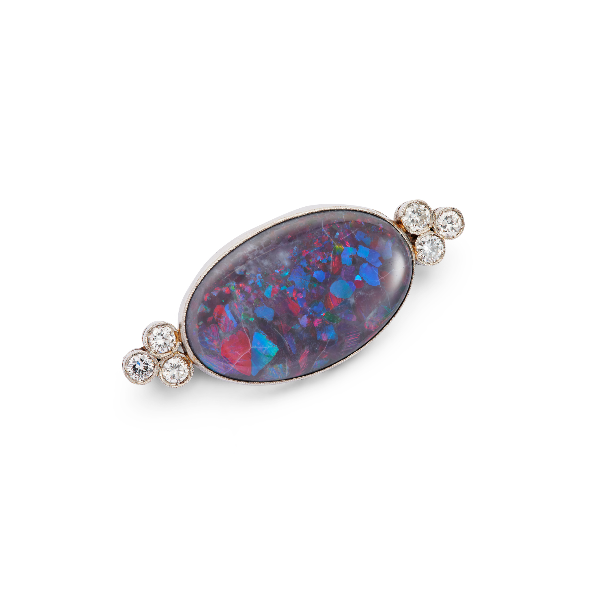 An early 20th century black opal and diamond brooch