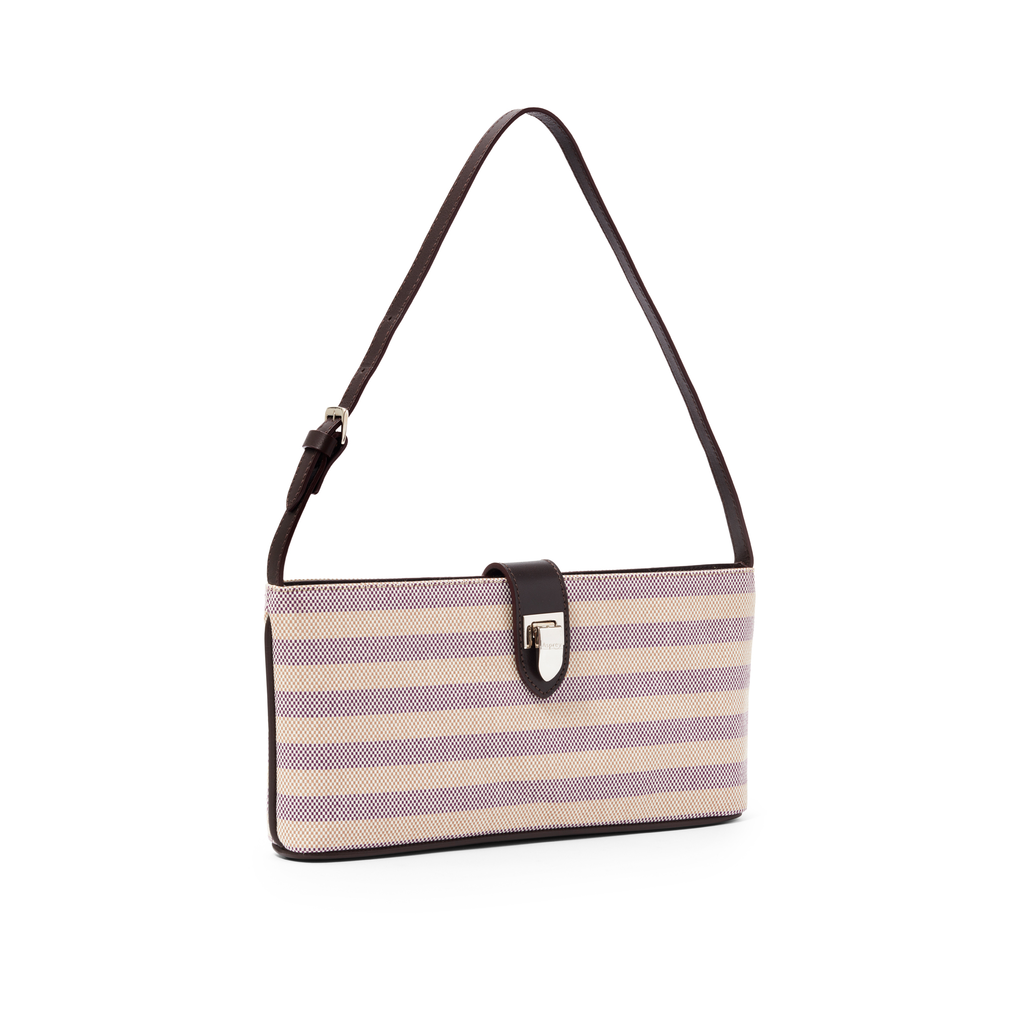 Asprey: A Dark Brown Leather and Toile Shoulder Bag