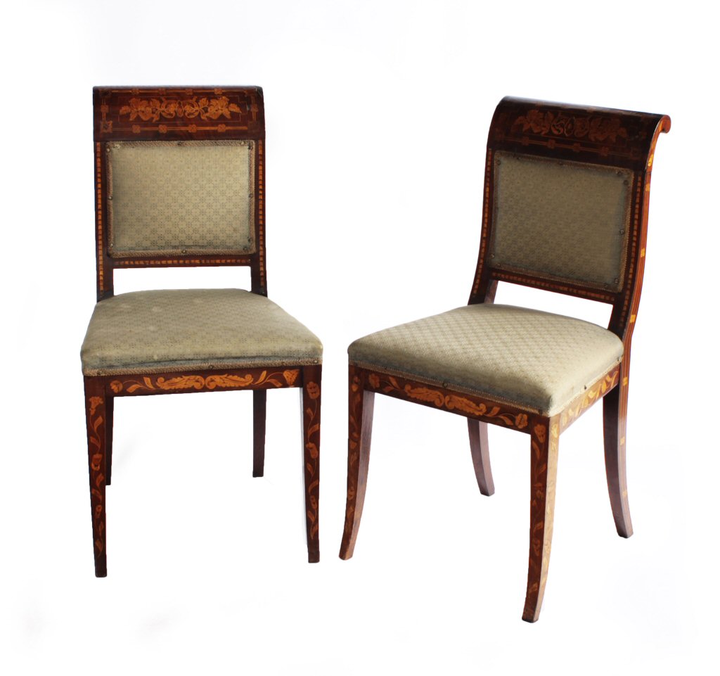 PAIR OF REGENCY MARQUETRY SIDE CHAIRS