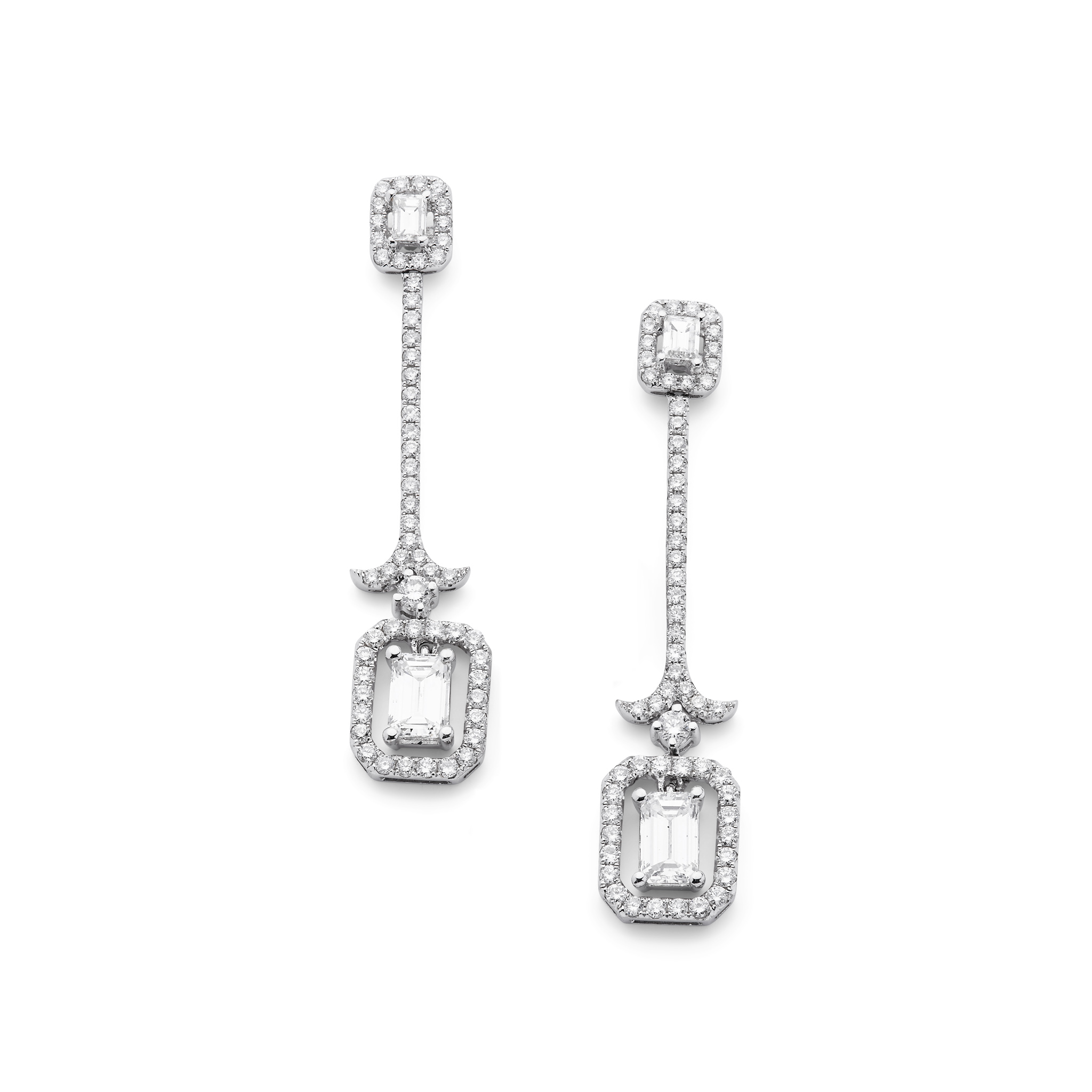 A pair of diamond pendent earrings