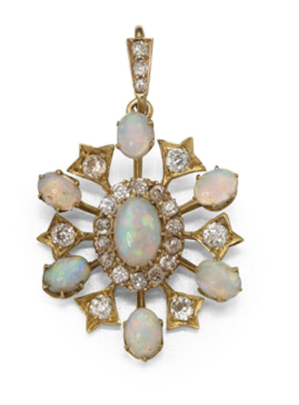 An Edwardian opal and diamond pendant,