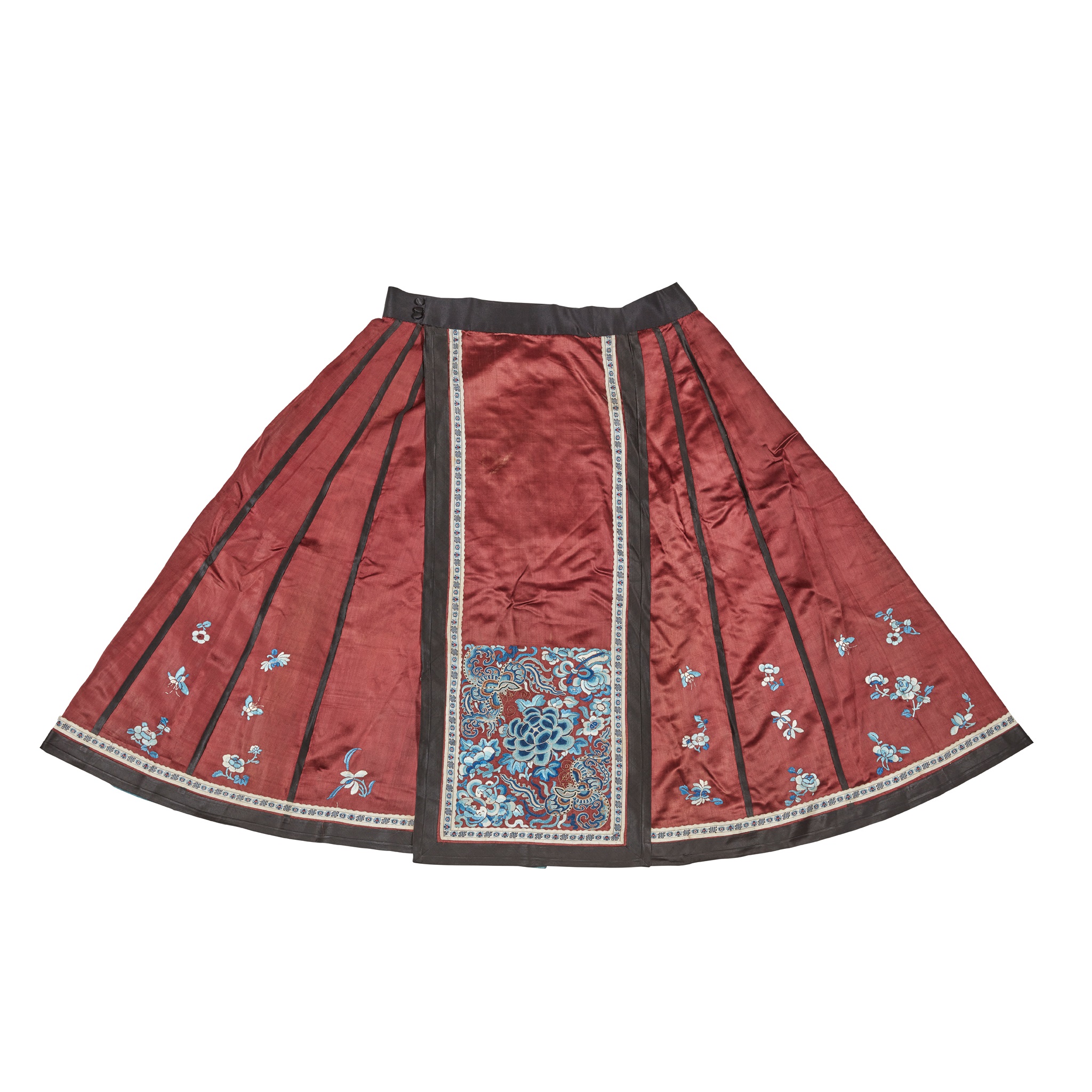 HAN CHINESE WOMAN'S EMBROIDERED PERSIMMON SILK PLEATED SKIRT