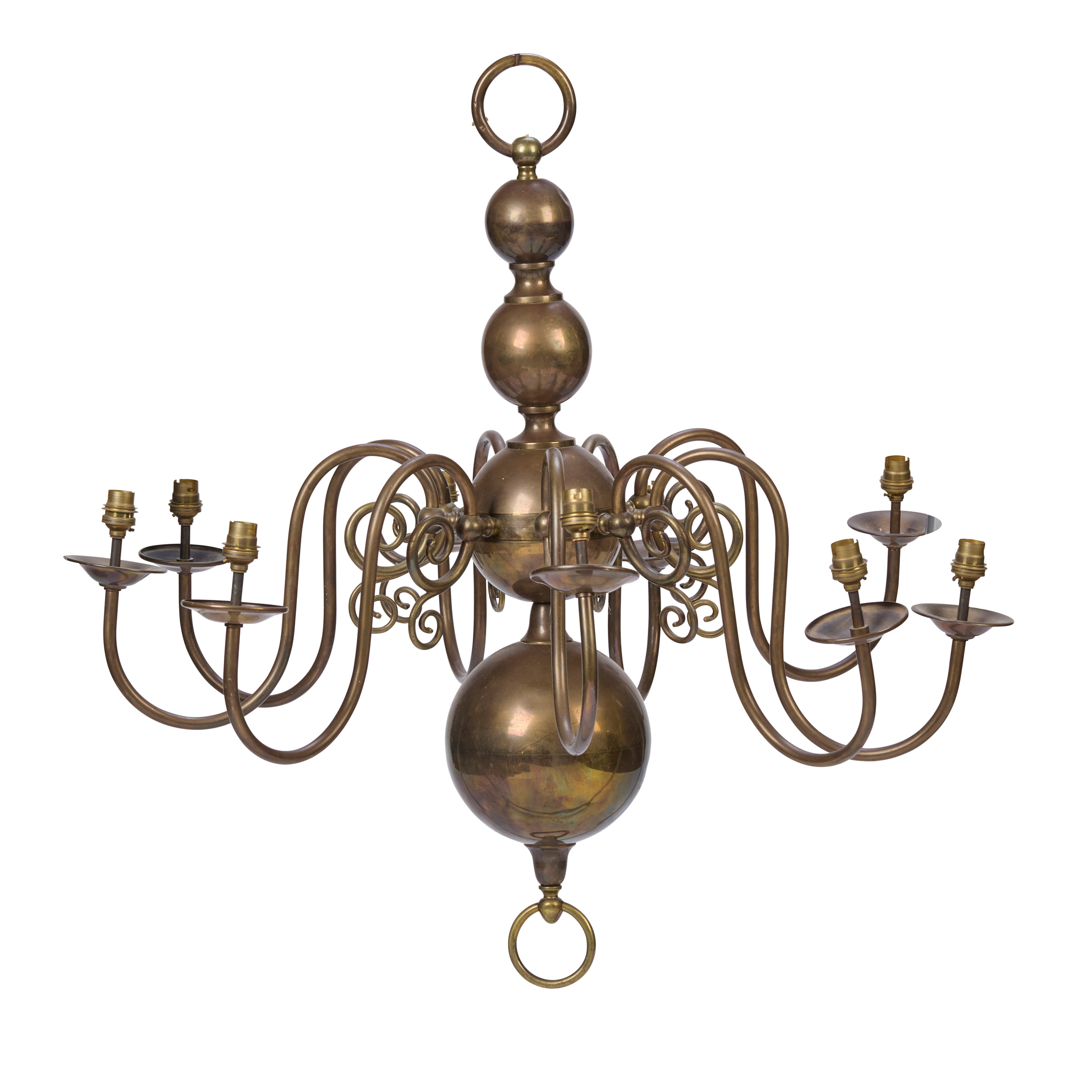 DUTCH STYLE BRASS EIGHT BRANCH CANDELABRA