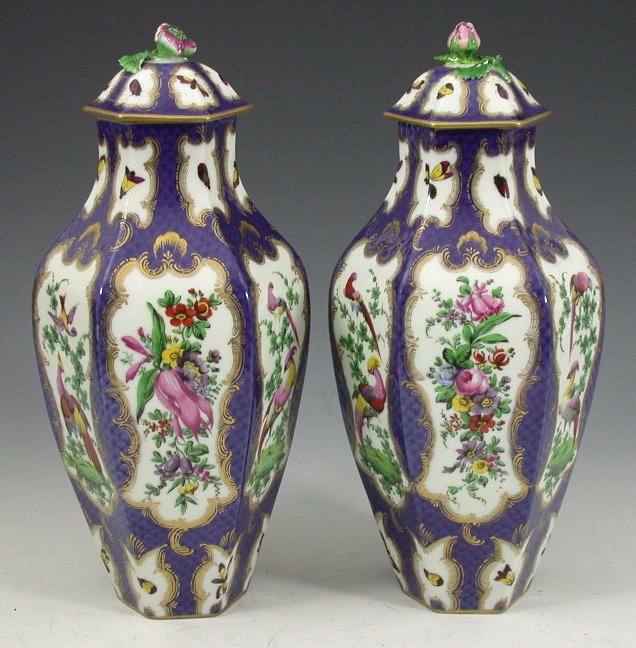 A pair of late 19th century Samson hexagonal baluster section vases and covers