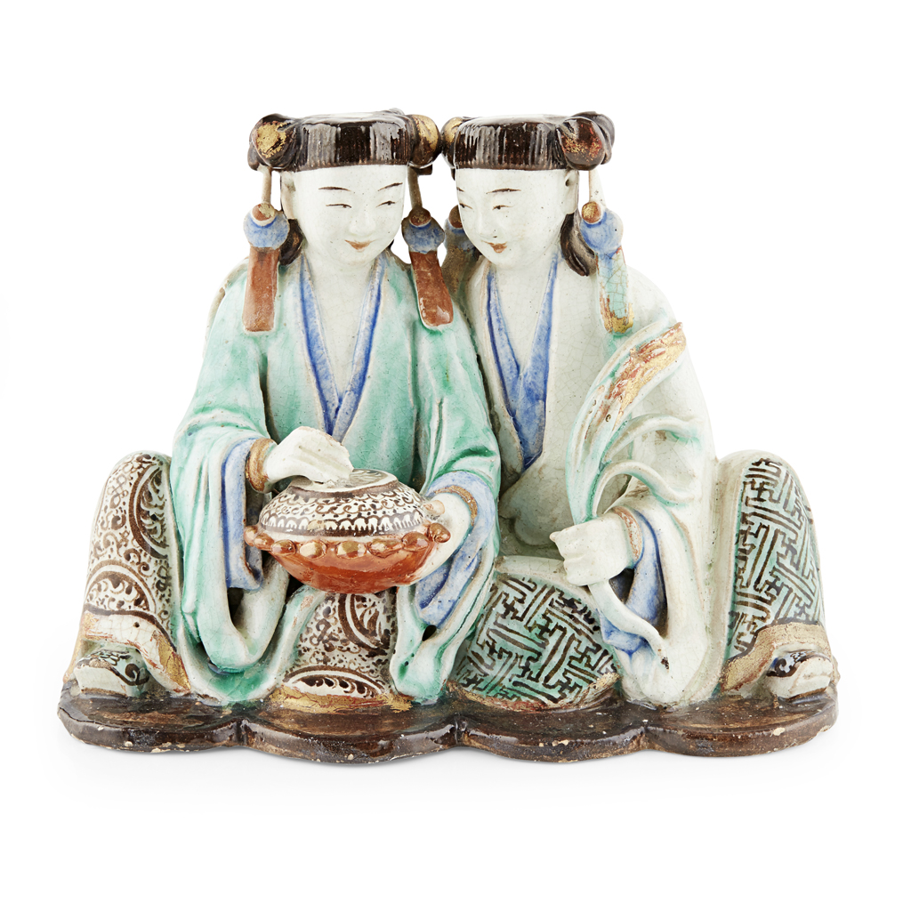SHIWAN POTTERY FIGURAL GROUP OF THE HEHE TWINS