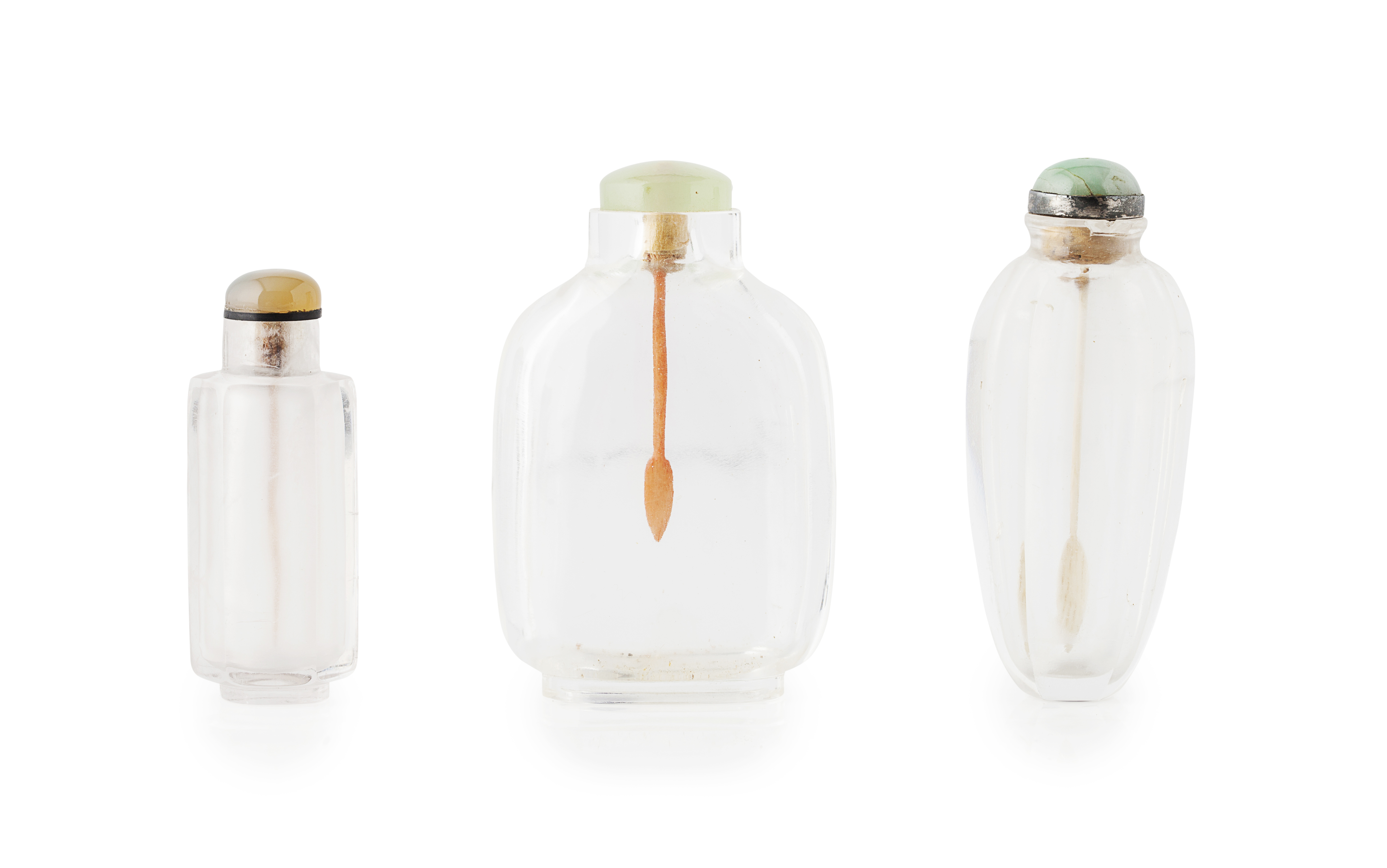 THREE ROCK CRYSTAL SNUFF BOTTLES