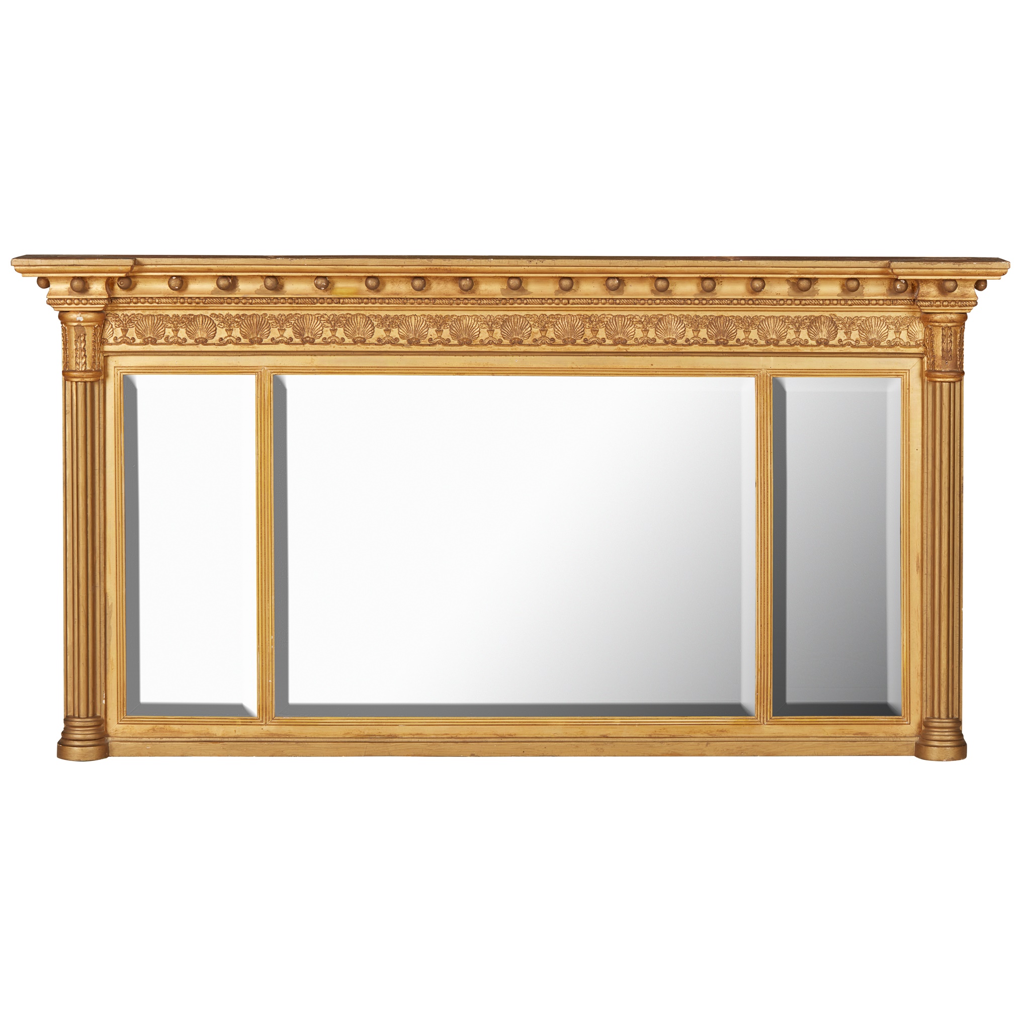 REGENCY GILTWOOD AND GESSO TRIPLE OVERMANTEL MIRROR