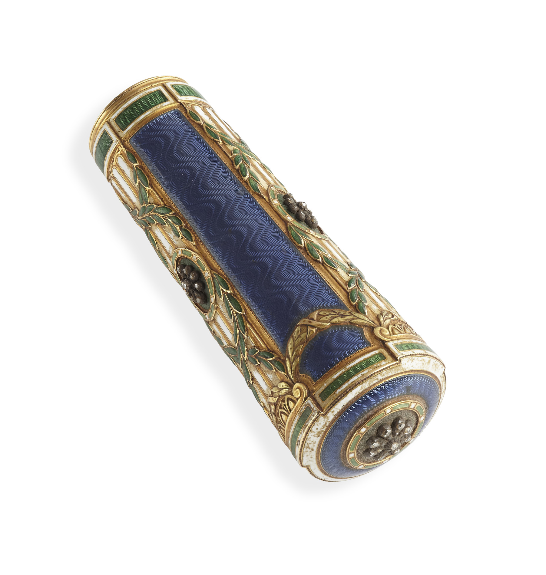 CARTIER - A gold, diamond and enamel parasol handle