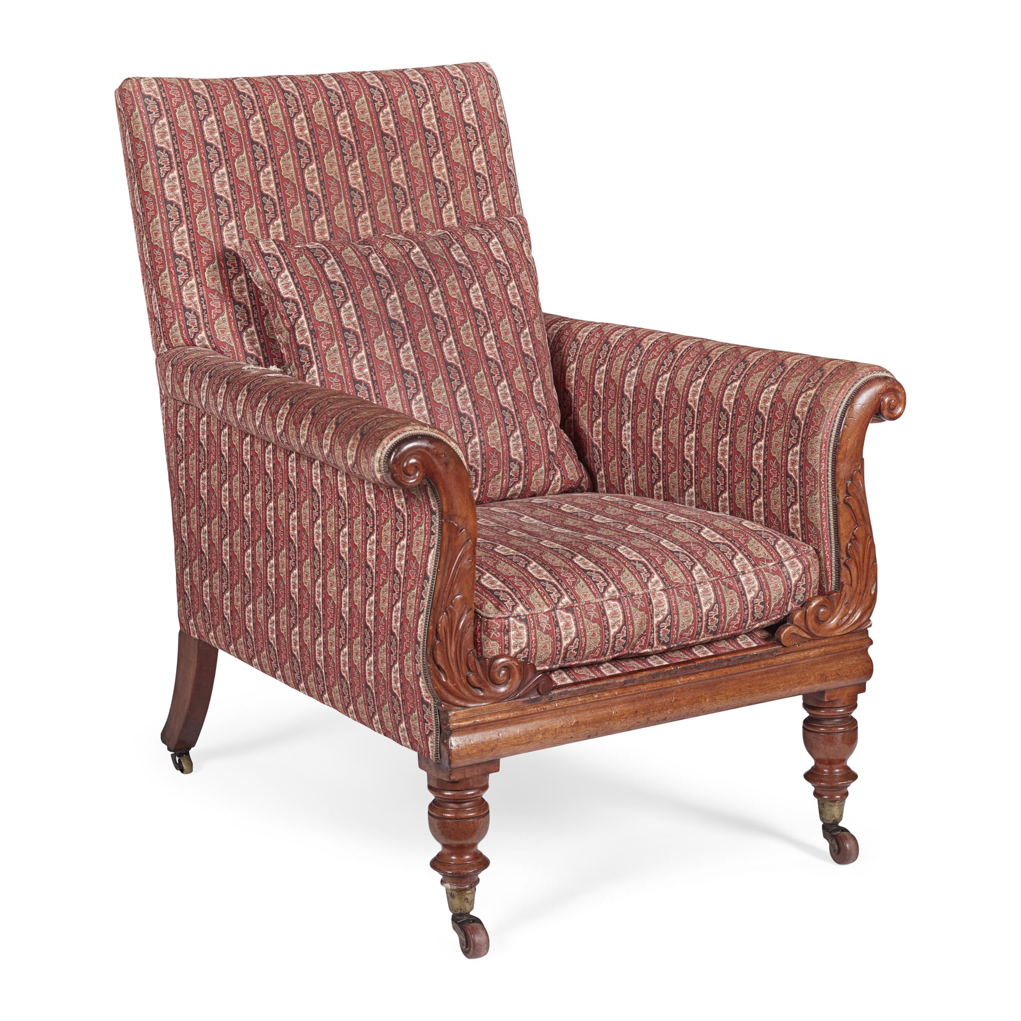GEORGE IV MAHOGANY FRAME LIBRARY ARMCHAIR