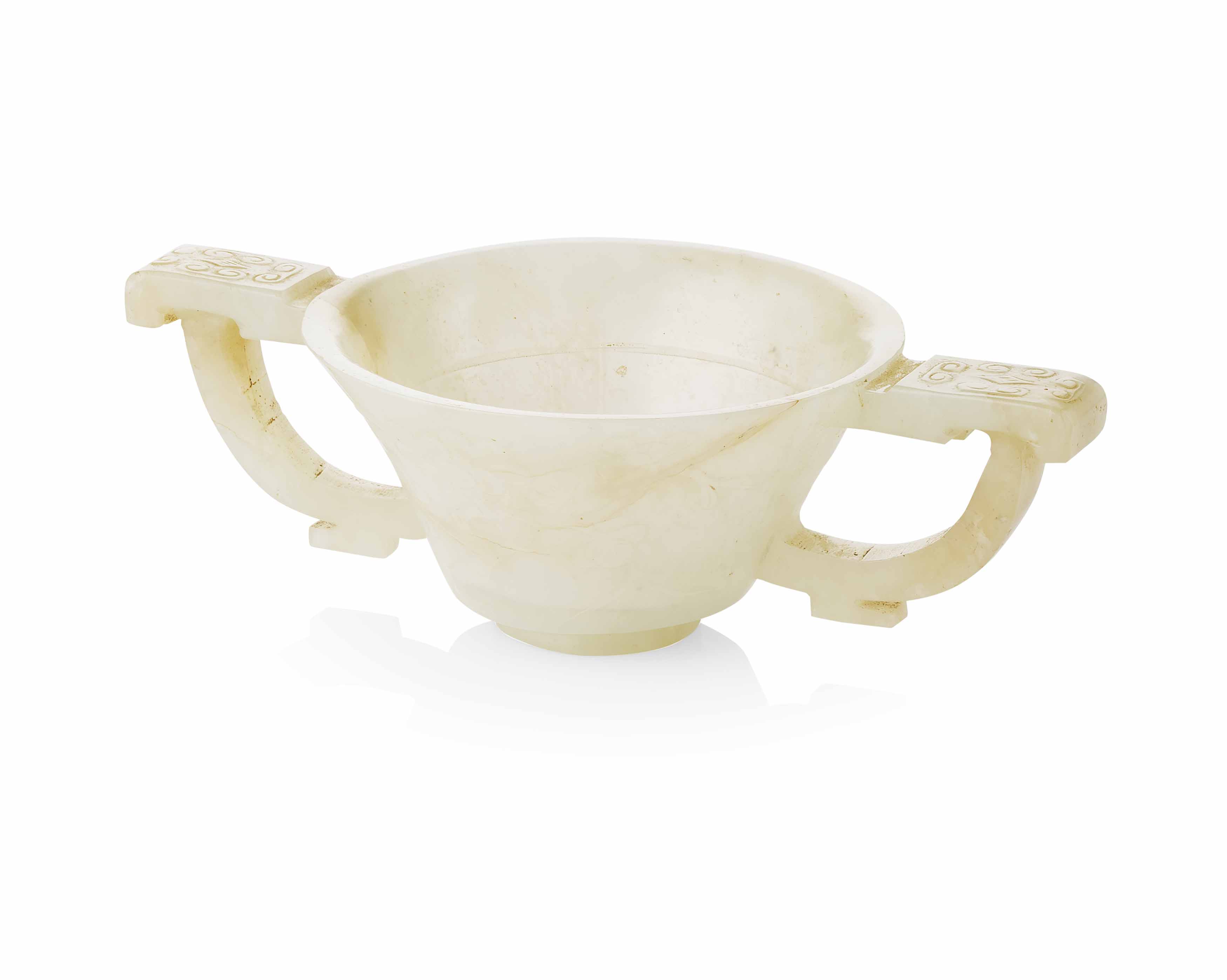 WHITE JADE TWO-HANDLED 'PRUNUS' CUP