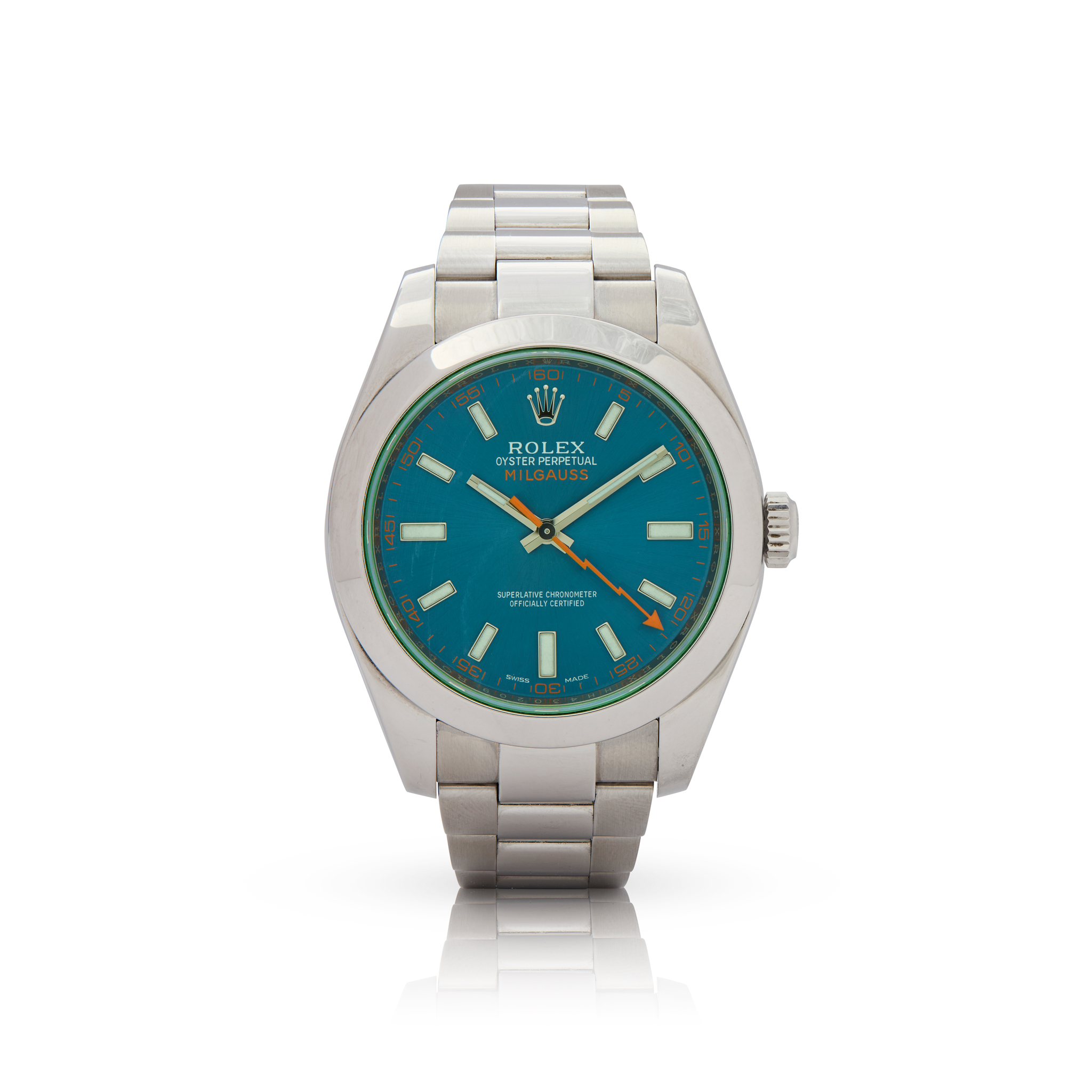 Rolex. An unusual limited-production stainless steel automatic antimagnetic wristwatch with blue dial