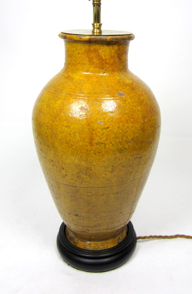 CHINESE YELLOW GLAZED EARTHENWARE URN