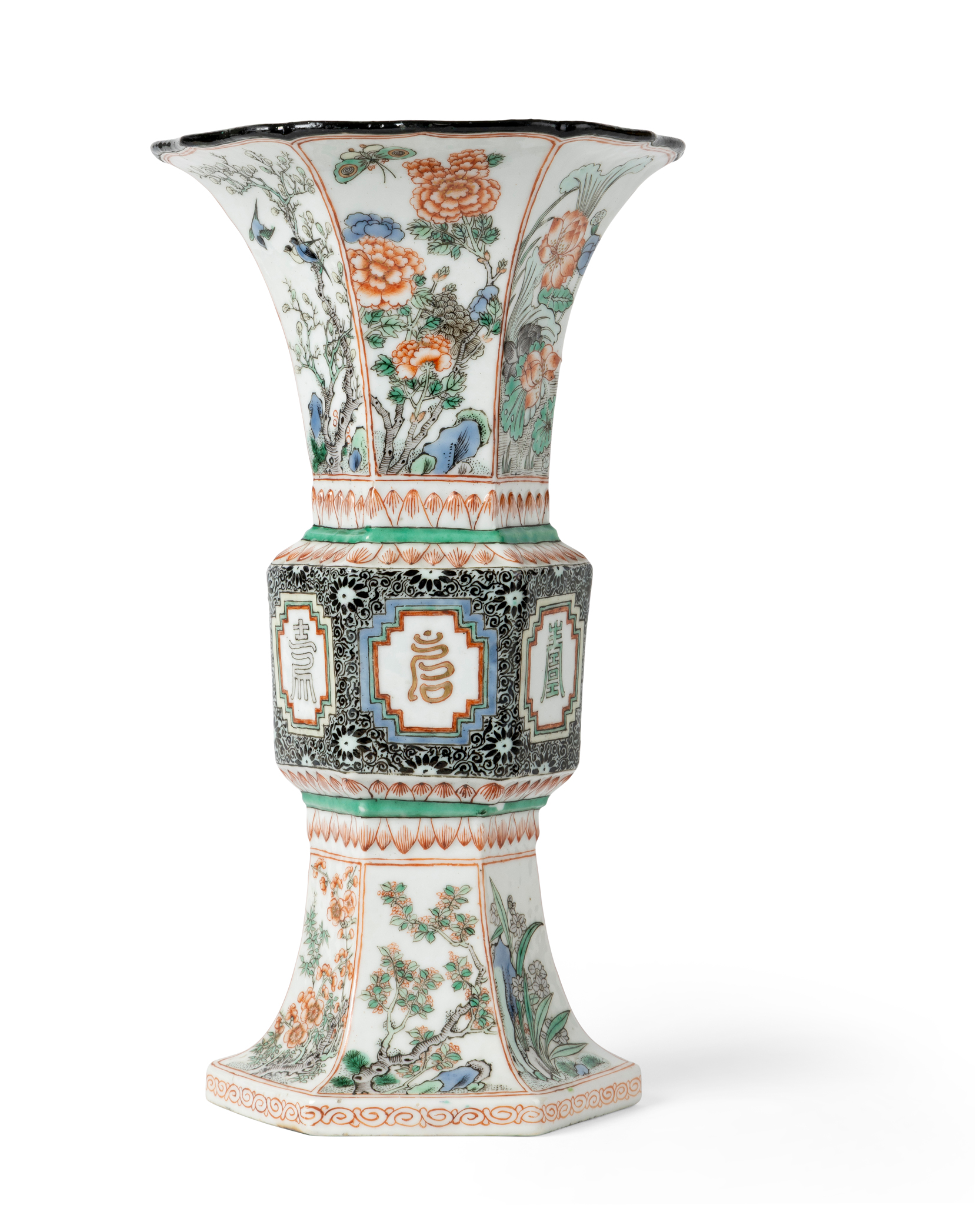 CHINESE WUCAI 'FLORAL' HEXAGONAL VASE