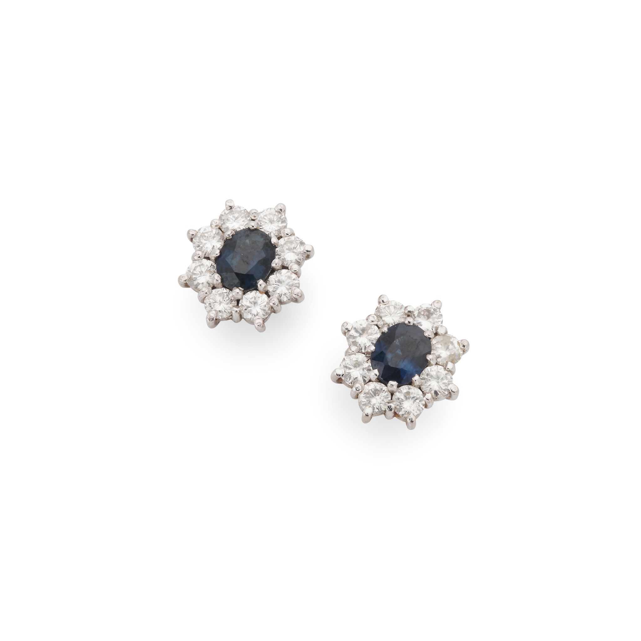 A pair of sapphire and diamond cluster earrings