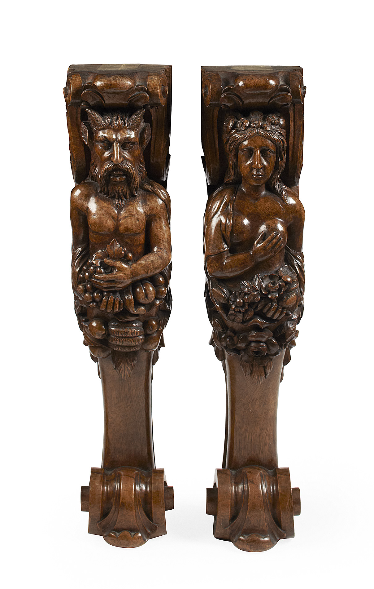 PAIR OF CARVED OAK CARYATIDS