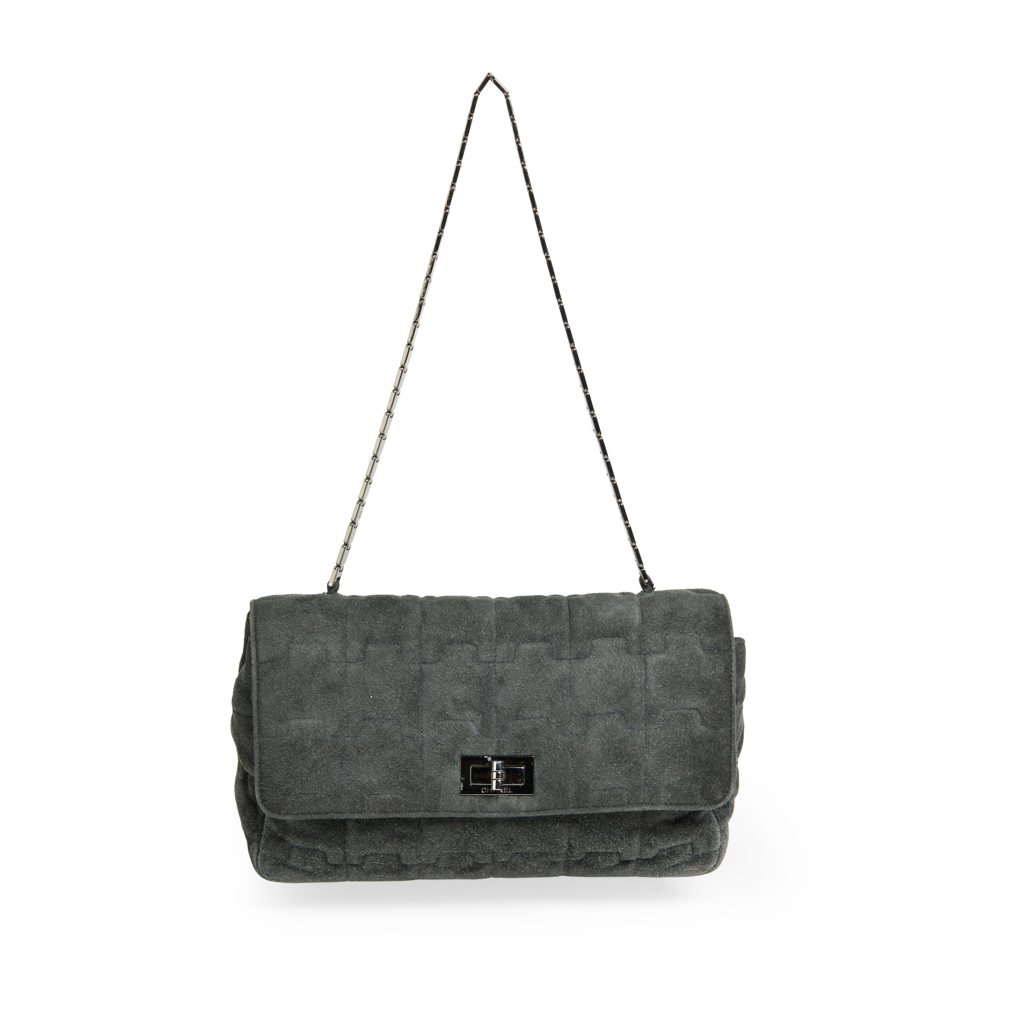 Chanel: A Vintage Charcoal Quilted Suede Flap Bag