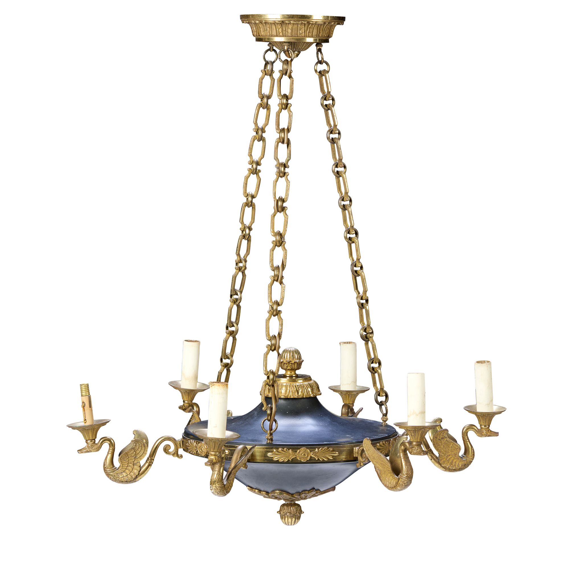 AN EMPIRE STYLE GILT AND PATINATED BRONZE LIGHT AMPEL