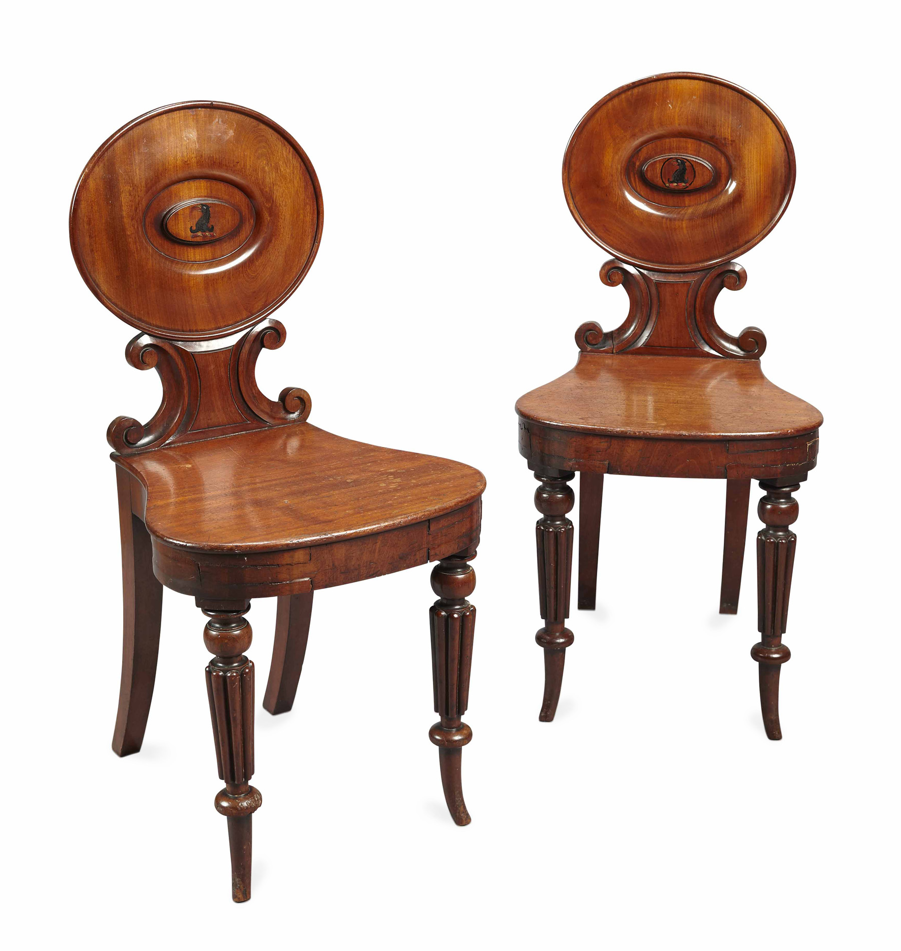 PAIR OF WILLIAM IV MAHOGANY HALL CHAIRS