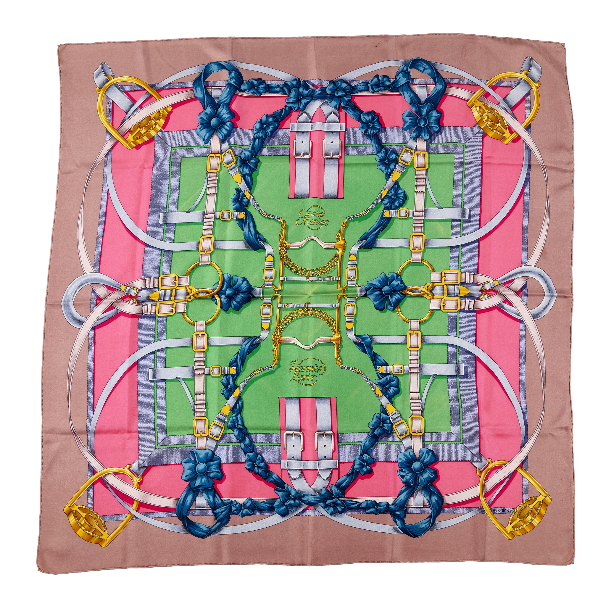 Two silk patterned scarves, Hermès