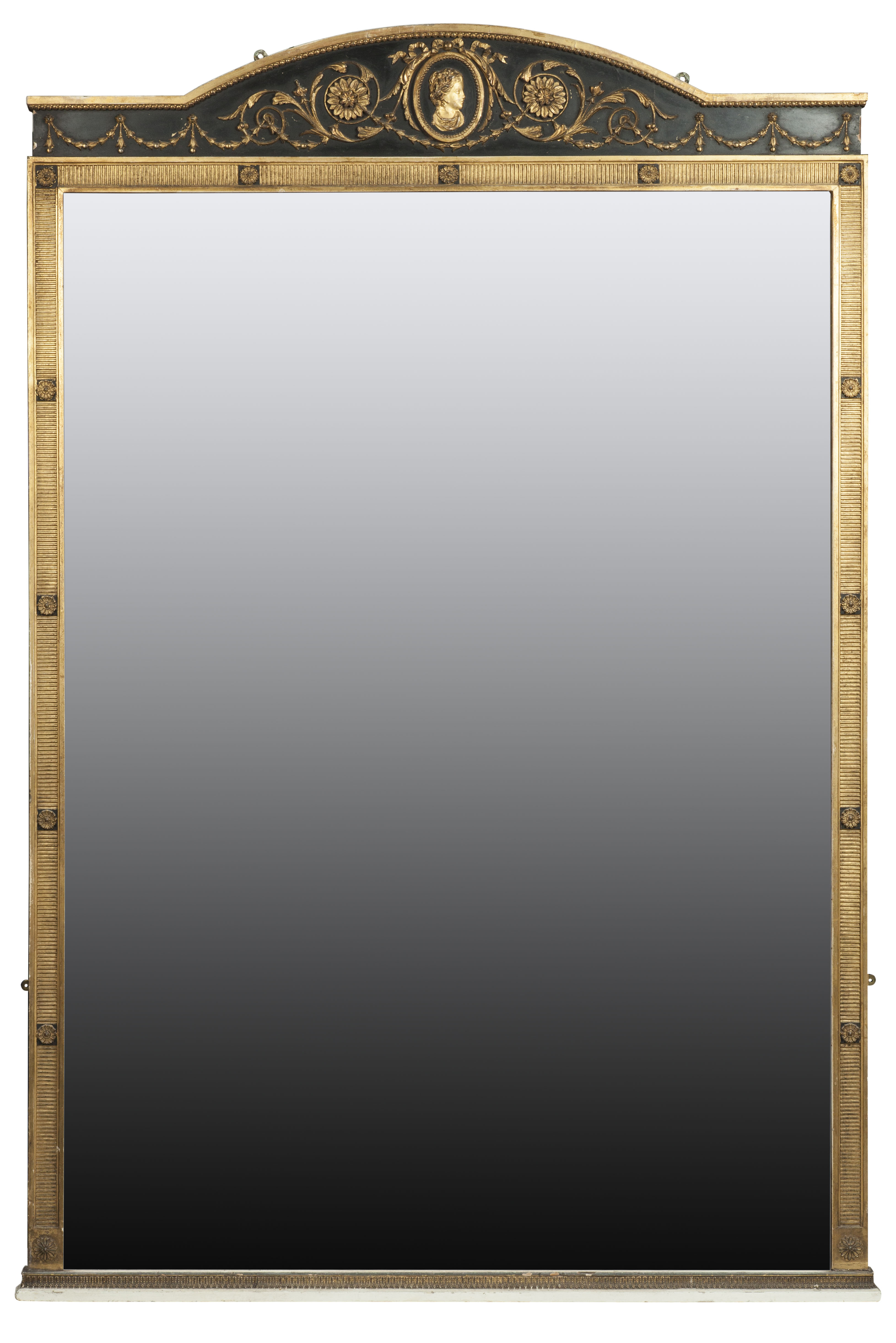 NEOCLASSICAL GILT AND EBONISED OVERMANTEL MIRROR
