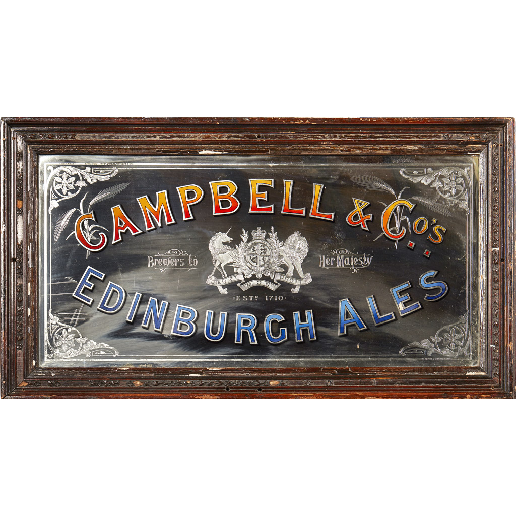 VICTORIAN ETCHED AND ENAMELLED PUB MIRROR