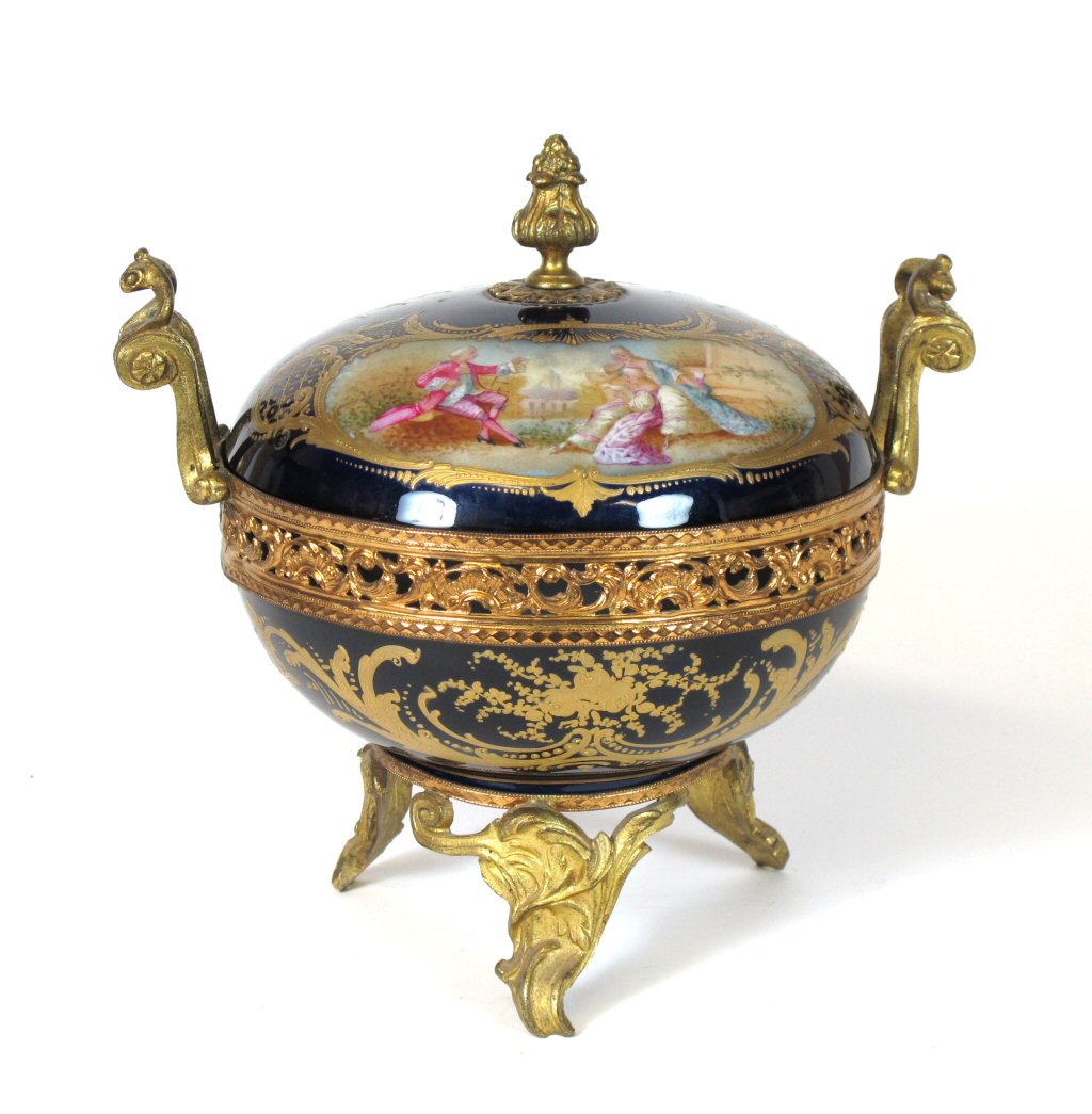A 19th century Sevres style dish, cover and stand