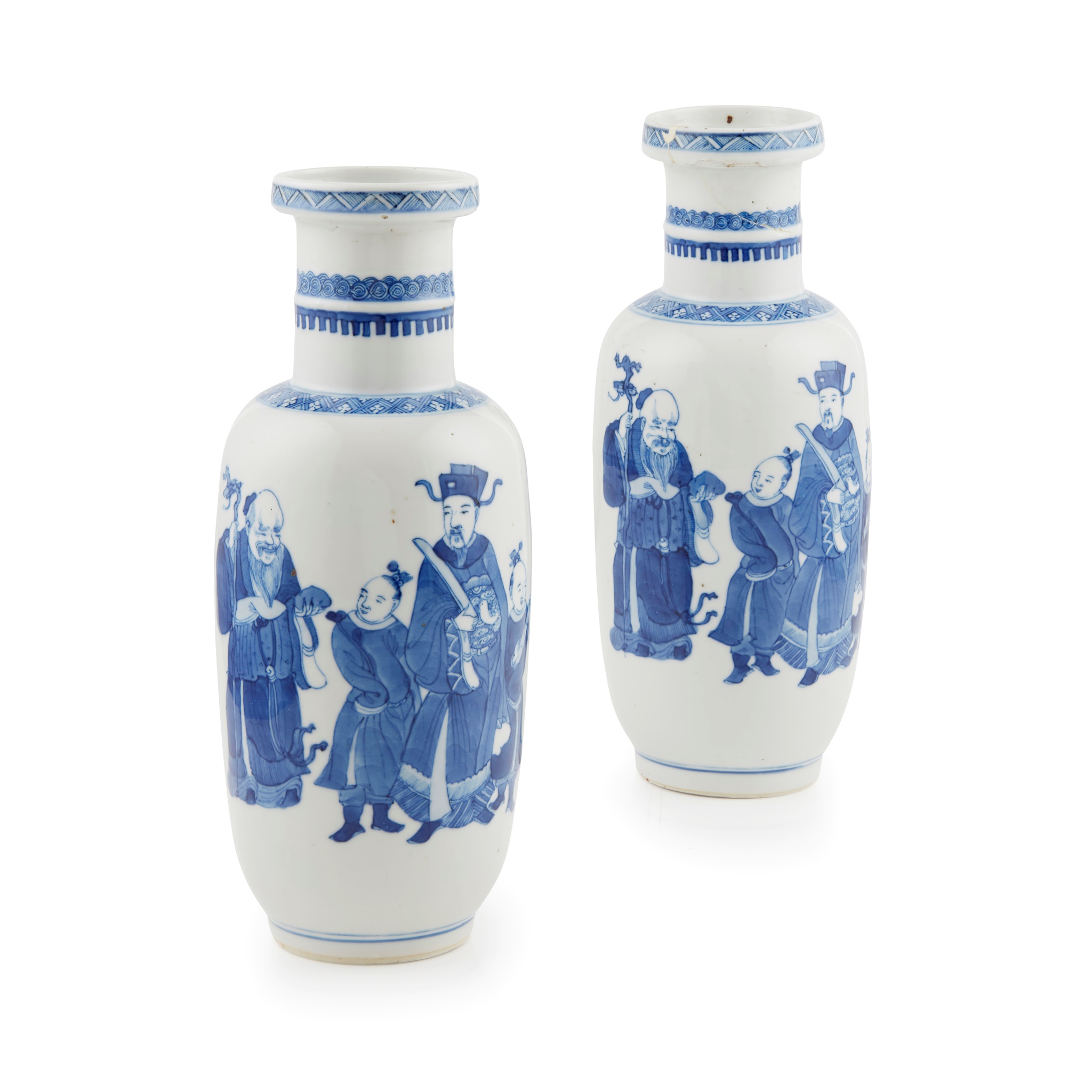 PAIR OF BLUE AND WHITE 'SANXING' VASES