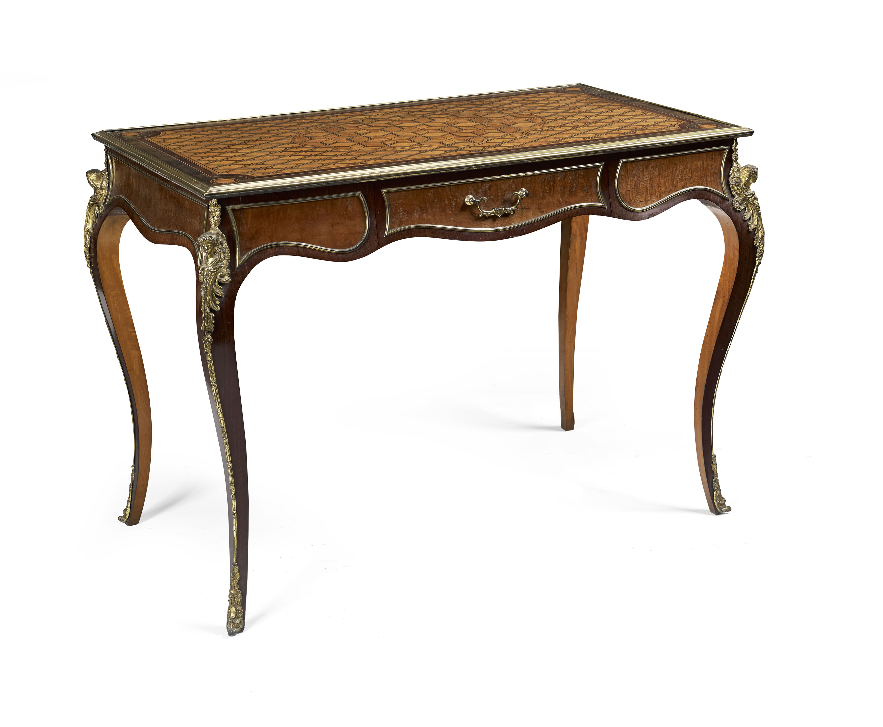 LOUIS XVI STYLE AMARANTH, KINGWOOD AND SATINWOOD PARQUETRY BUREAU PLAT, ATTRIBUTED TO DONALD ROSS