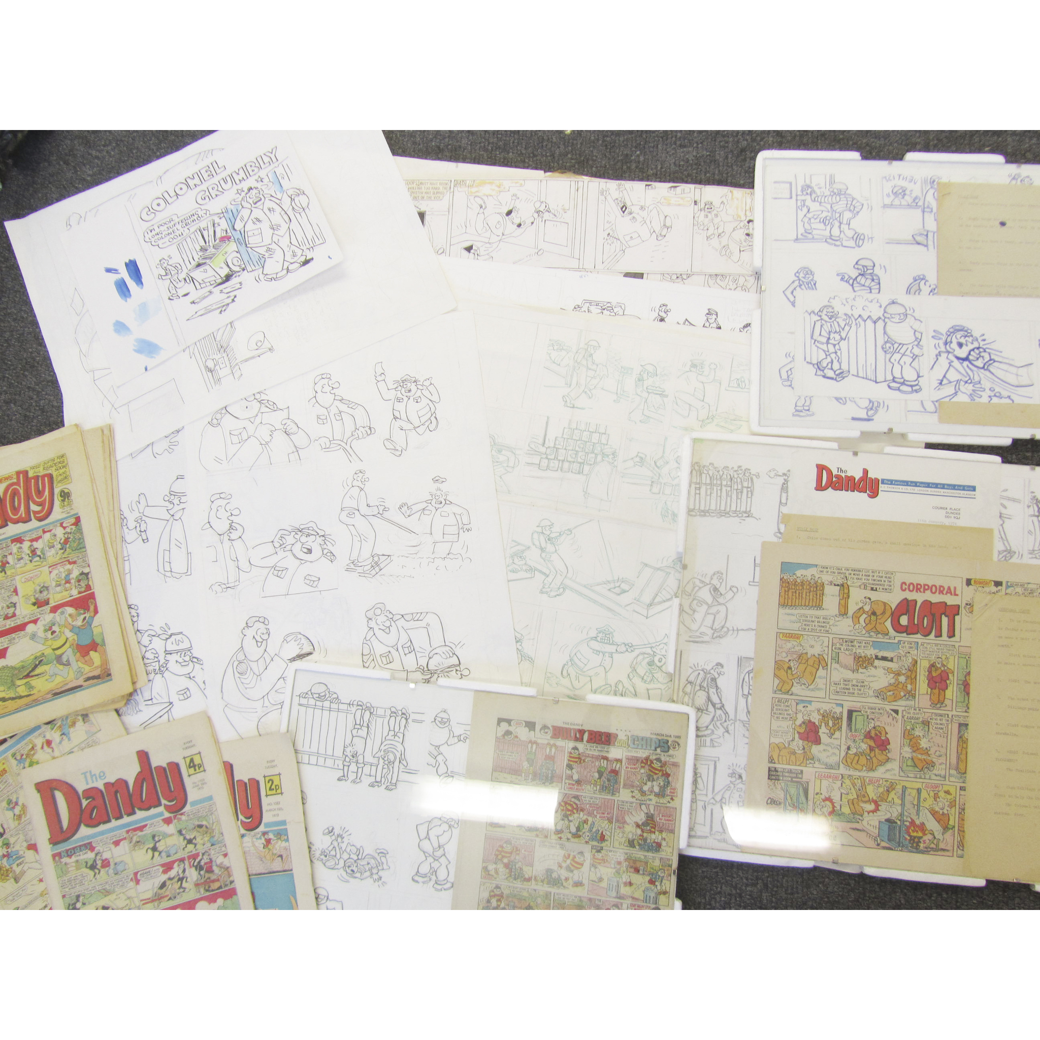 Comics - The Dandy - Corporal Clott - Bully Beef and Chips - Jimmy Hughes - Original artwork & typescripts, including
