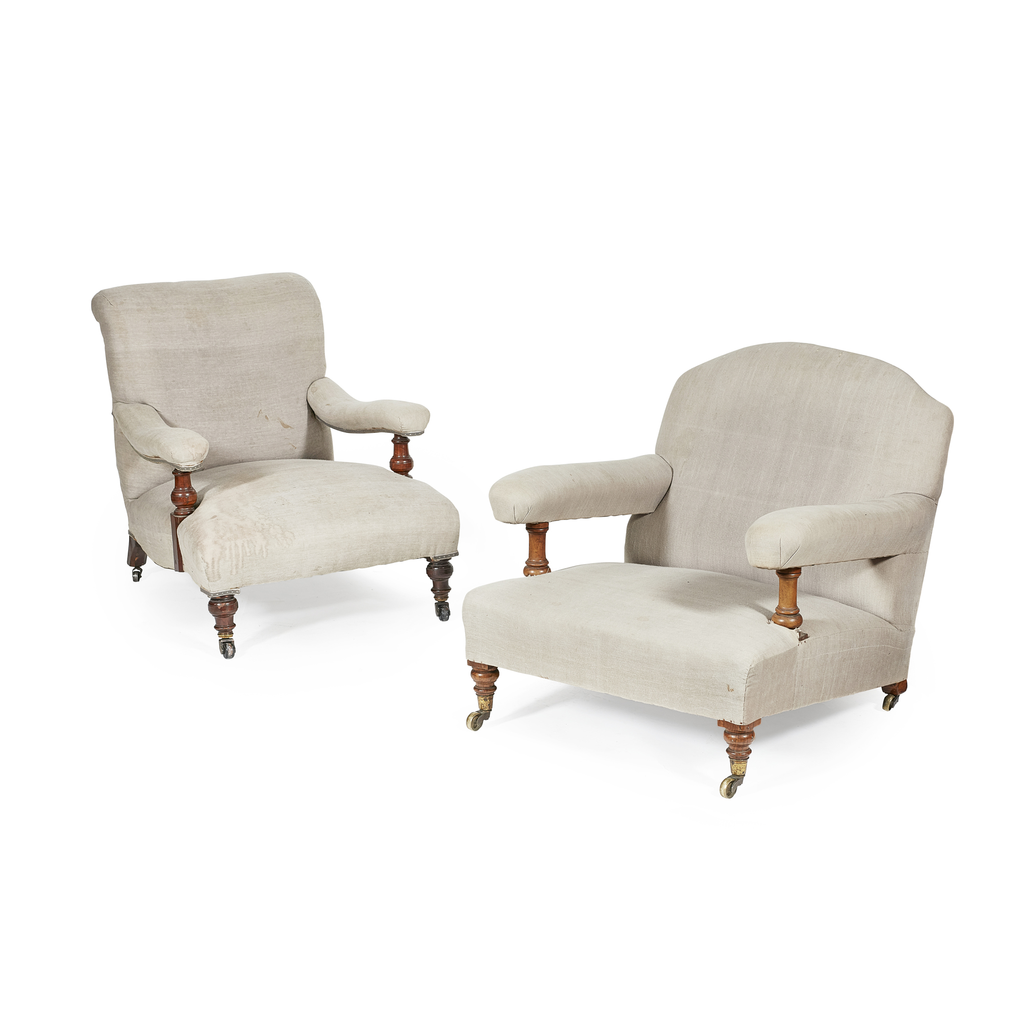 TWO VICTORIAN HOWARD & SONS STYLE ARMCHAIRS