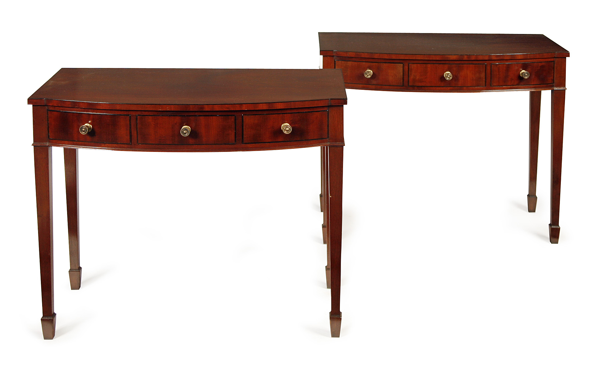 PAIR OF GEORGIAN STYLE MAHOGANY BOW FRONT SIDE TABLES