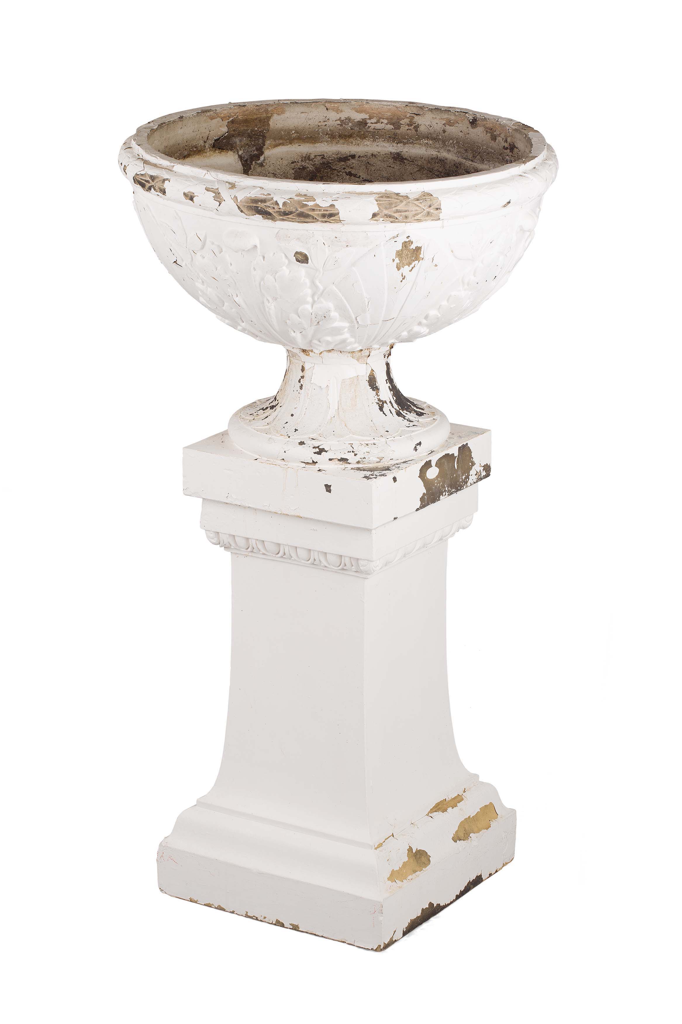 LARGE DOULTON PAINTED STONEWARE URN ON PEDESTAL