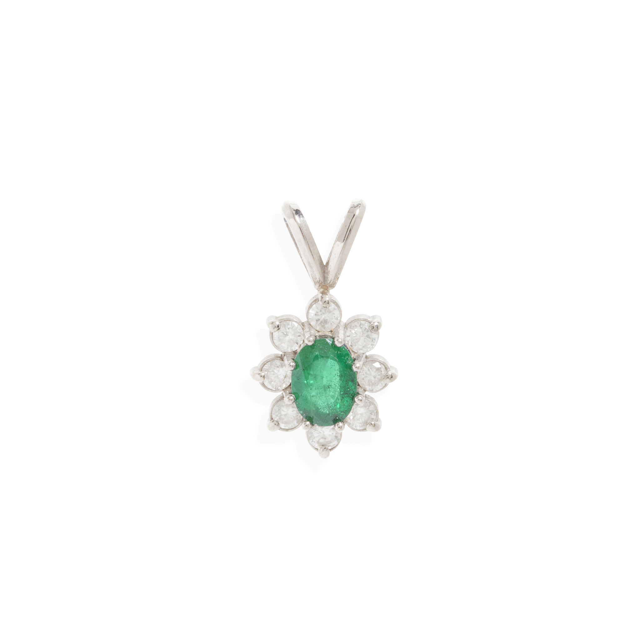 An emerald and diamond pendant