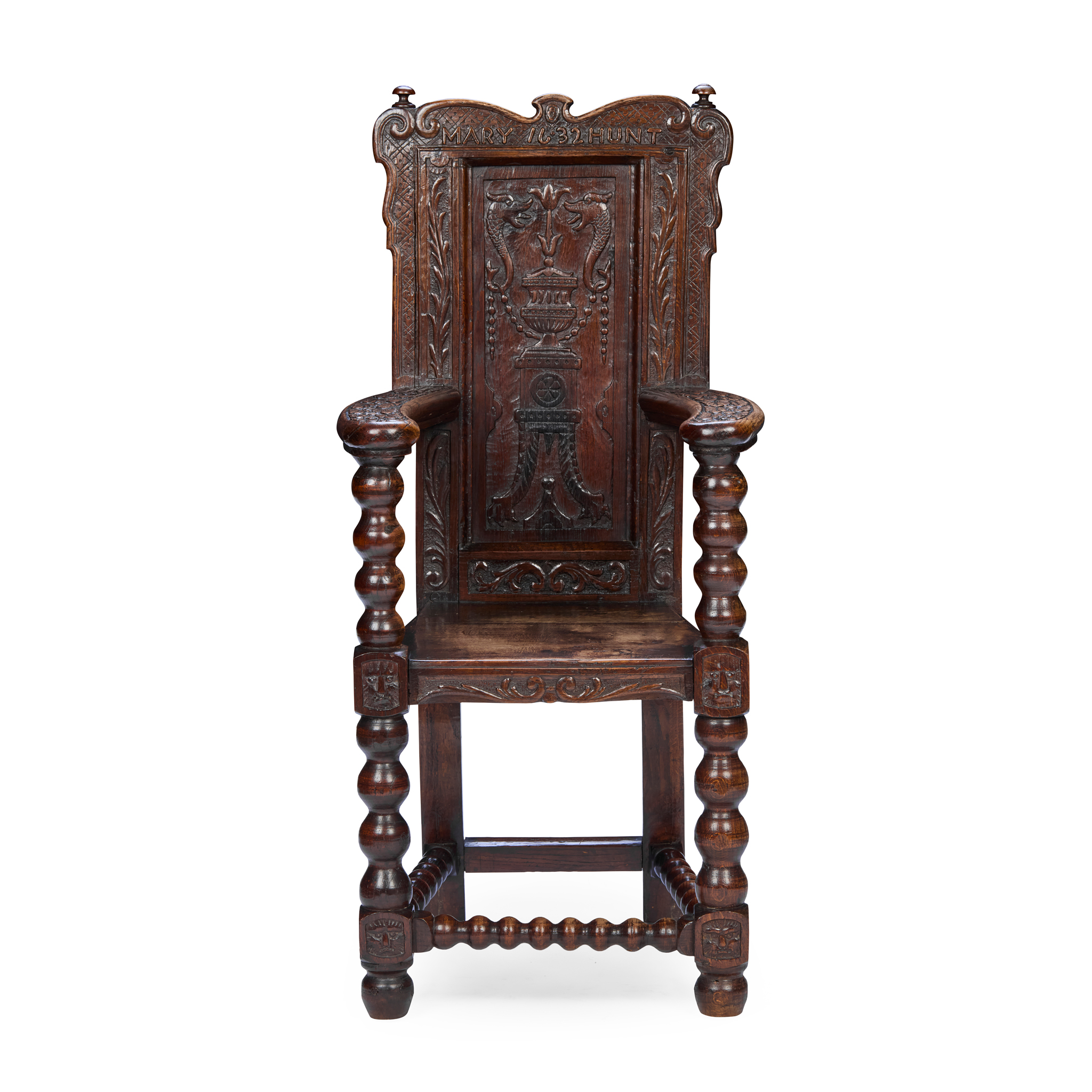 CAROLEAN STYLE CARVED OAK CAQUETEUSE