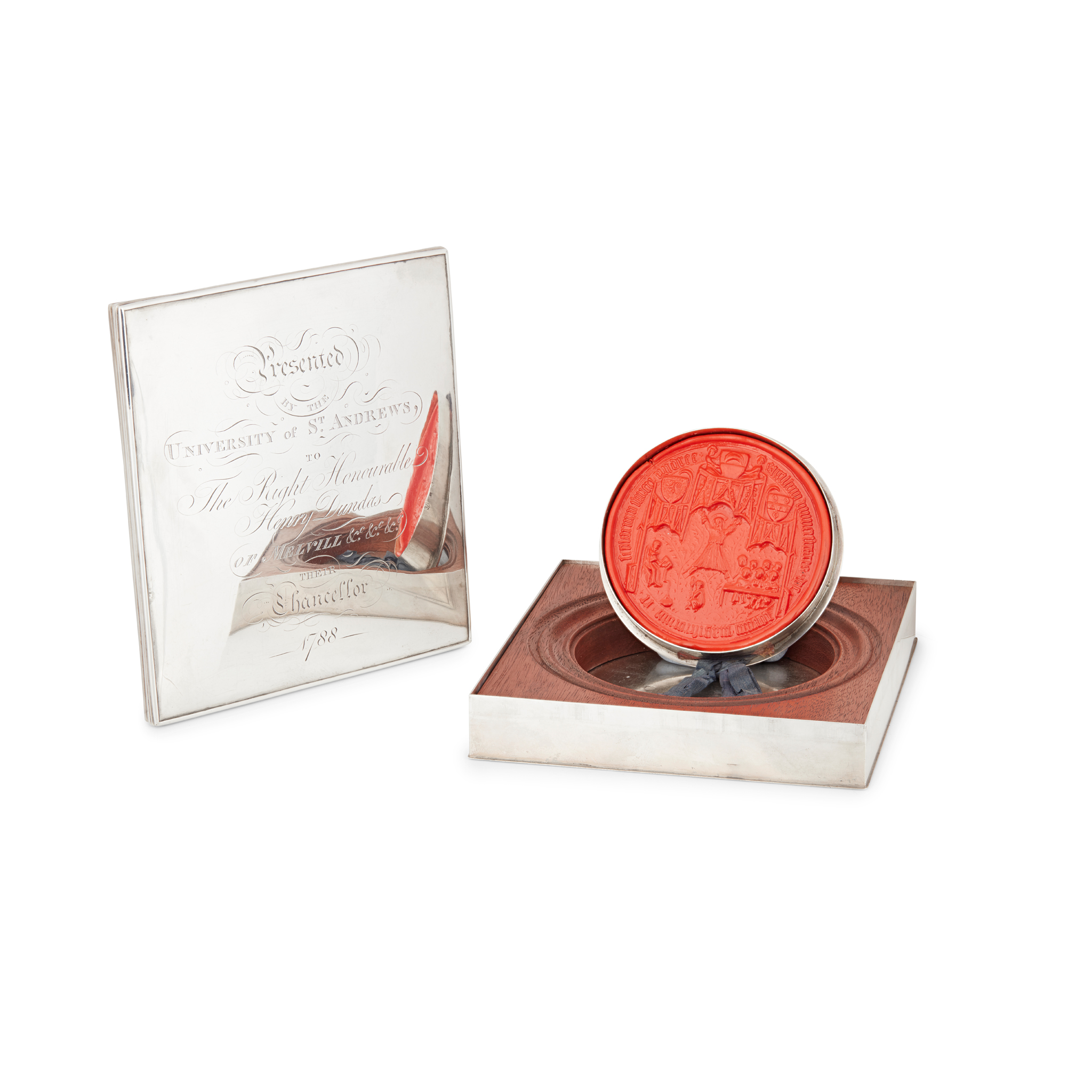 A GEORGE III ST. ANDREWS UNIVERSITY RECTORY BOX CONTAINING SEAL