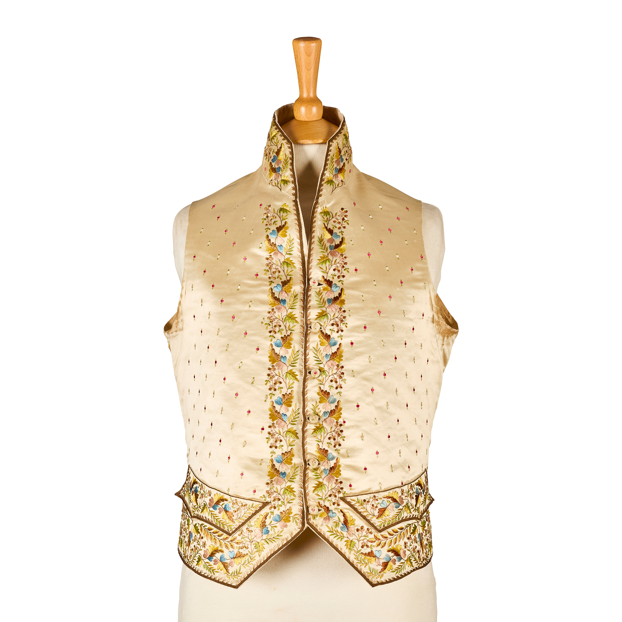 LATE GEORGIAN GENTLEMAN'S SILK EMBROIDERED COURT WAISTCOAT