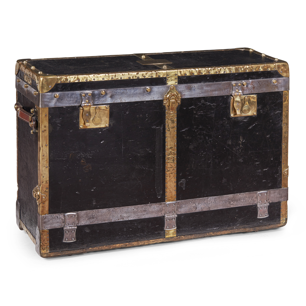 GERMAN LEATHER, BRASS AND STEEL 'MONOPOL' BOOT TRUNK, BY MORITZ MADLER, LEIPZIG
