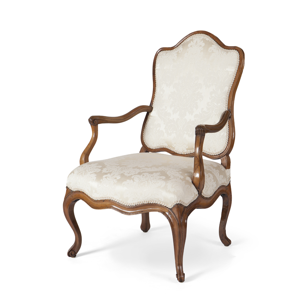 A LOUIS XV PROVINCIAL WALNUT FAUTEUIL