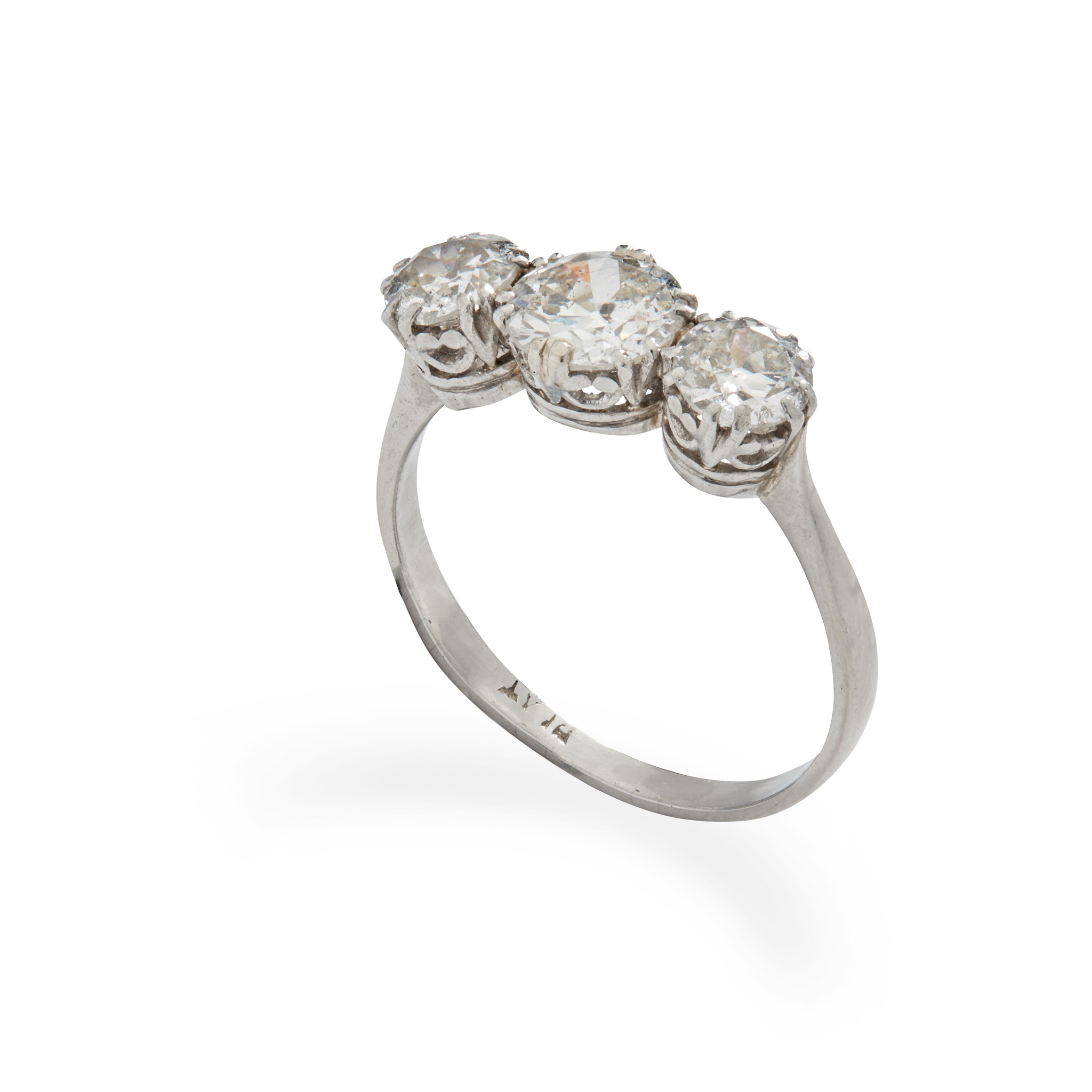 A three-stone diamond ring
