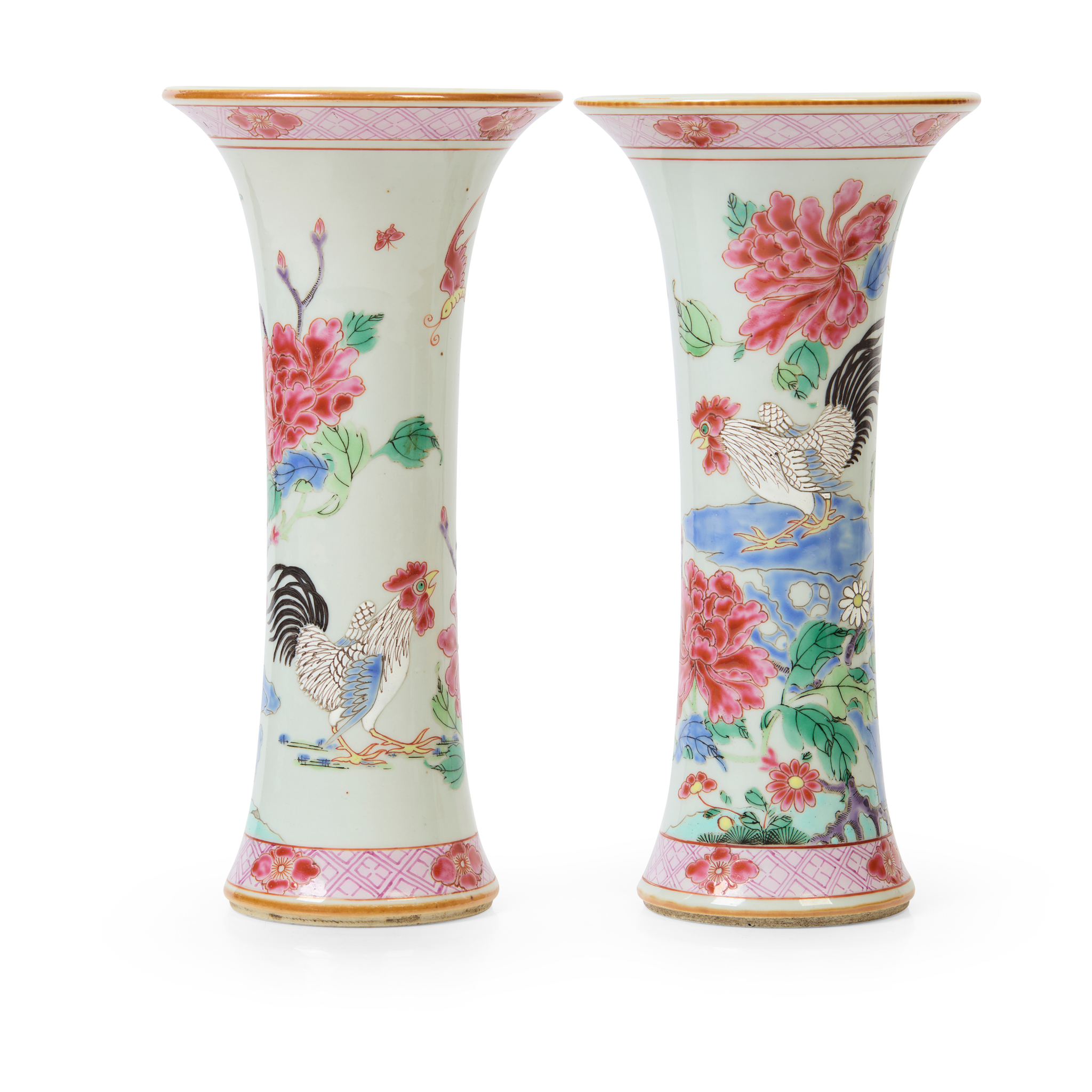 PAIR OF FAMILLE ROSE 'GU' VASES