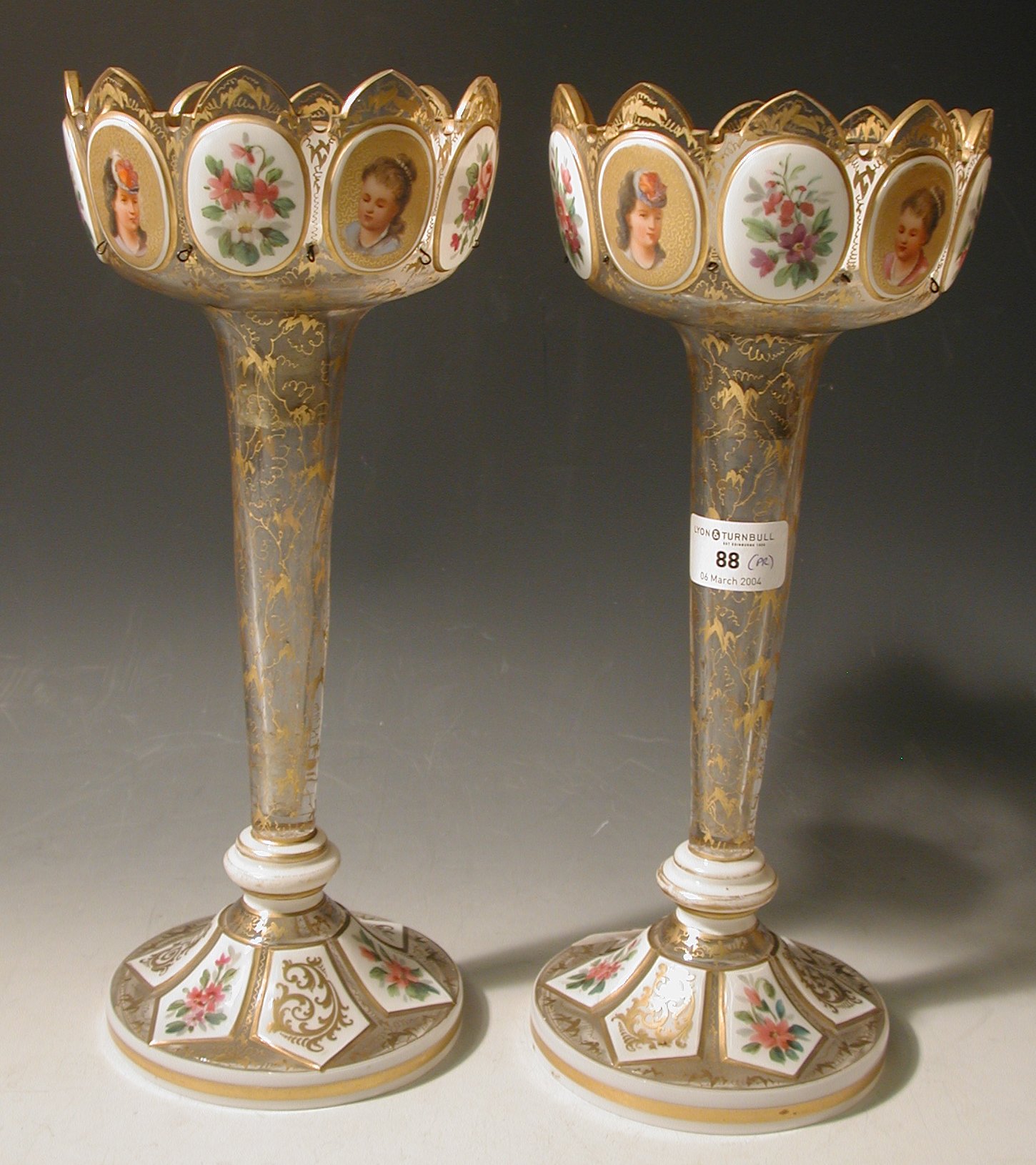 A pair of Bohemian glass vases,