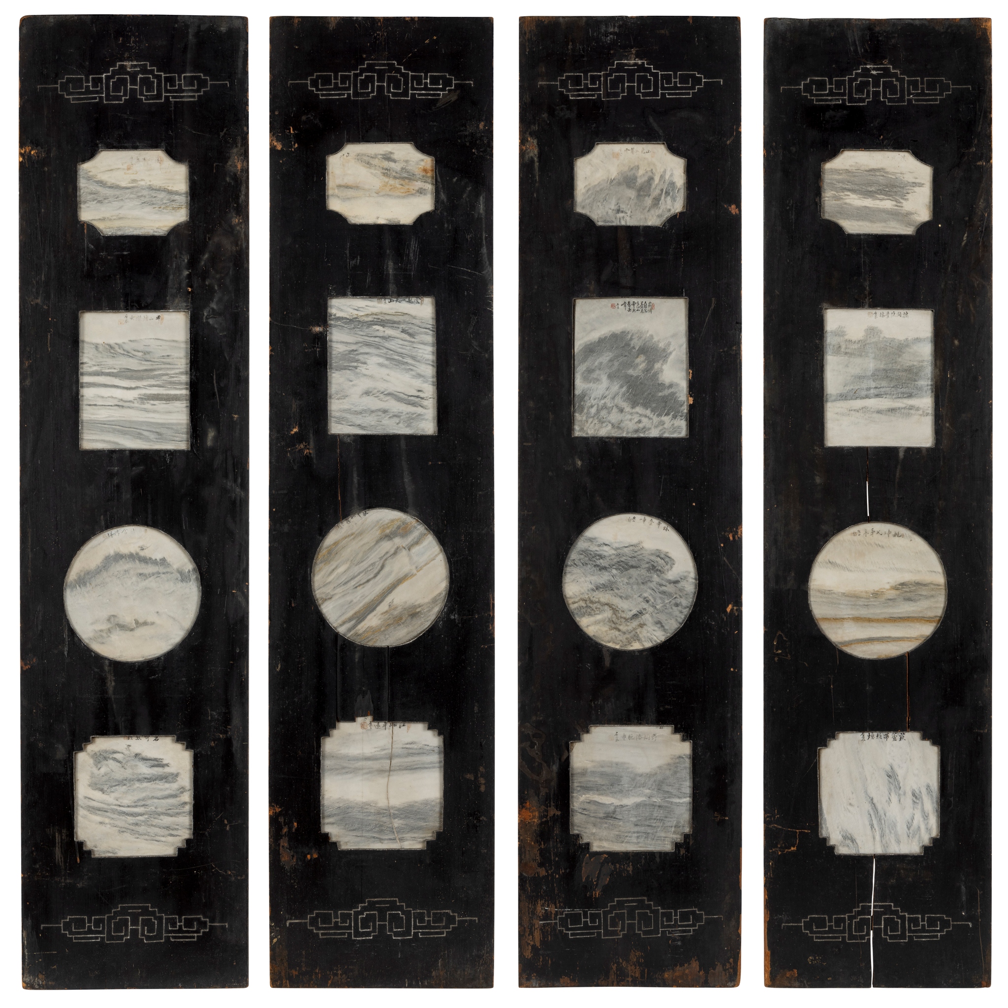 SET OF FOUR CHINESE 'DREAMSTONE' MARBLE INSET PANELS