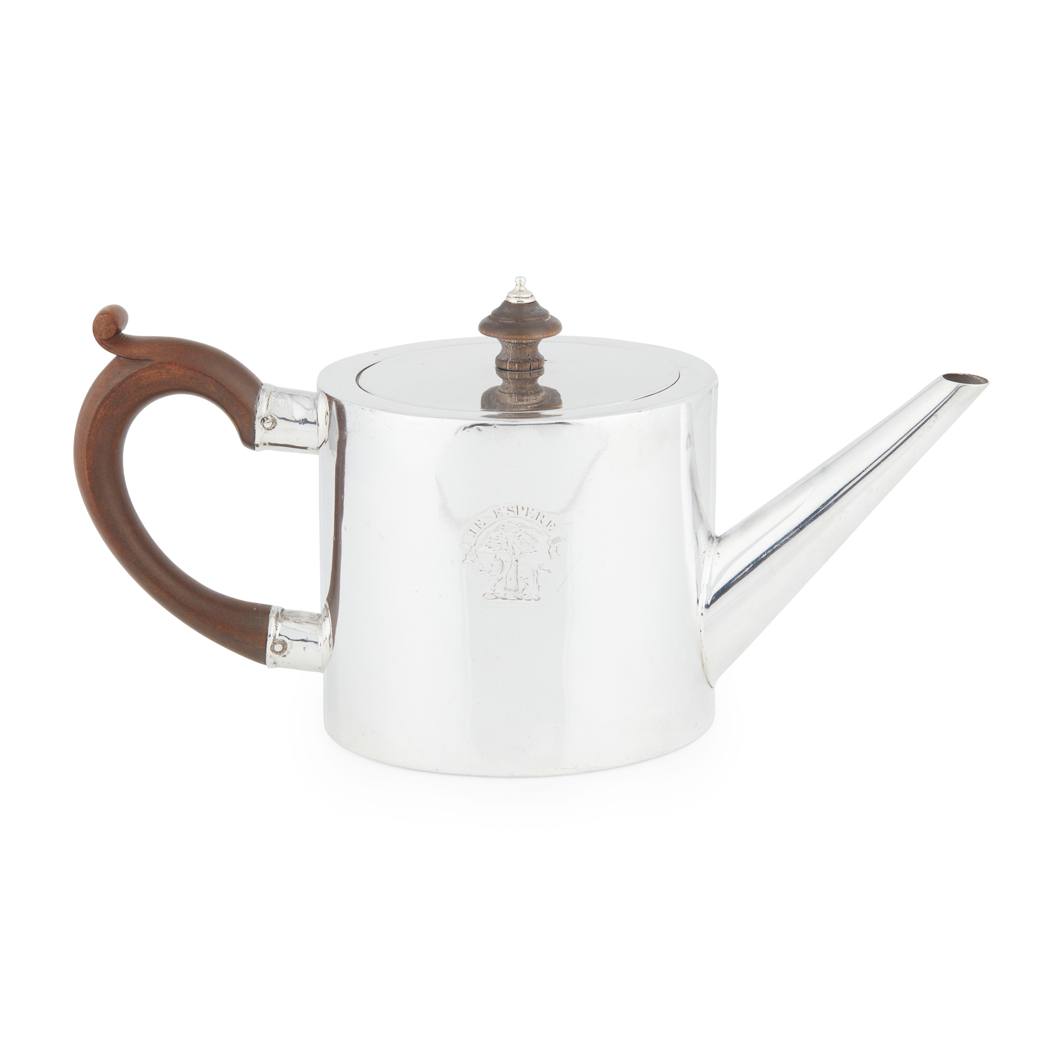 A LARGE GEORGE III DRUM TEAPOT